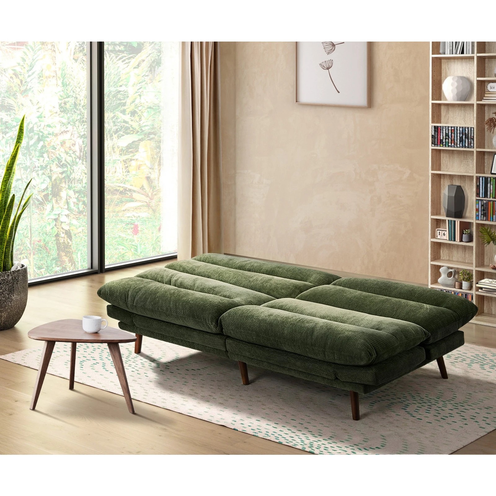 4 Oikiture 3 Seater Sofa Bed Lounge Futon Chenille - Green, 4 of 8