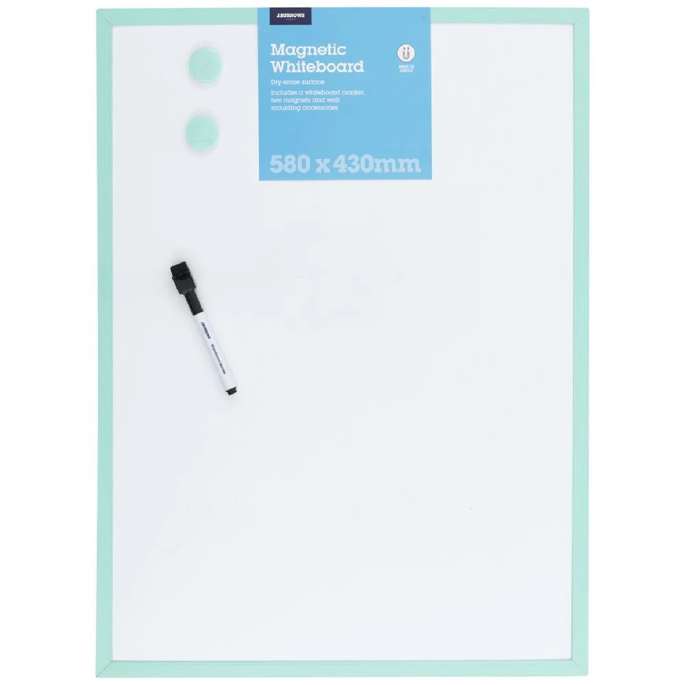 1 J.Burrows Magnetic Whiteboard 430 x 580mm Green Frame, 1 of 7
