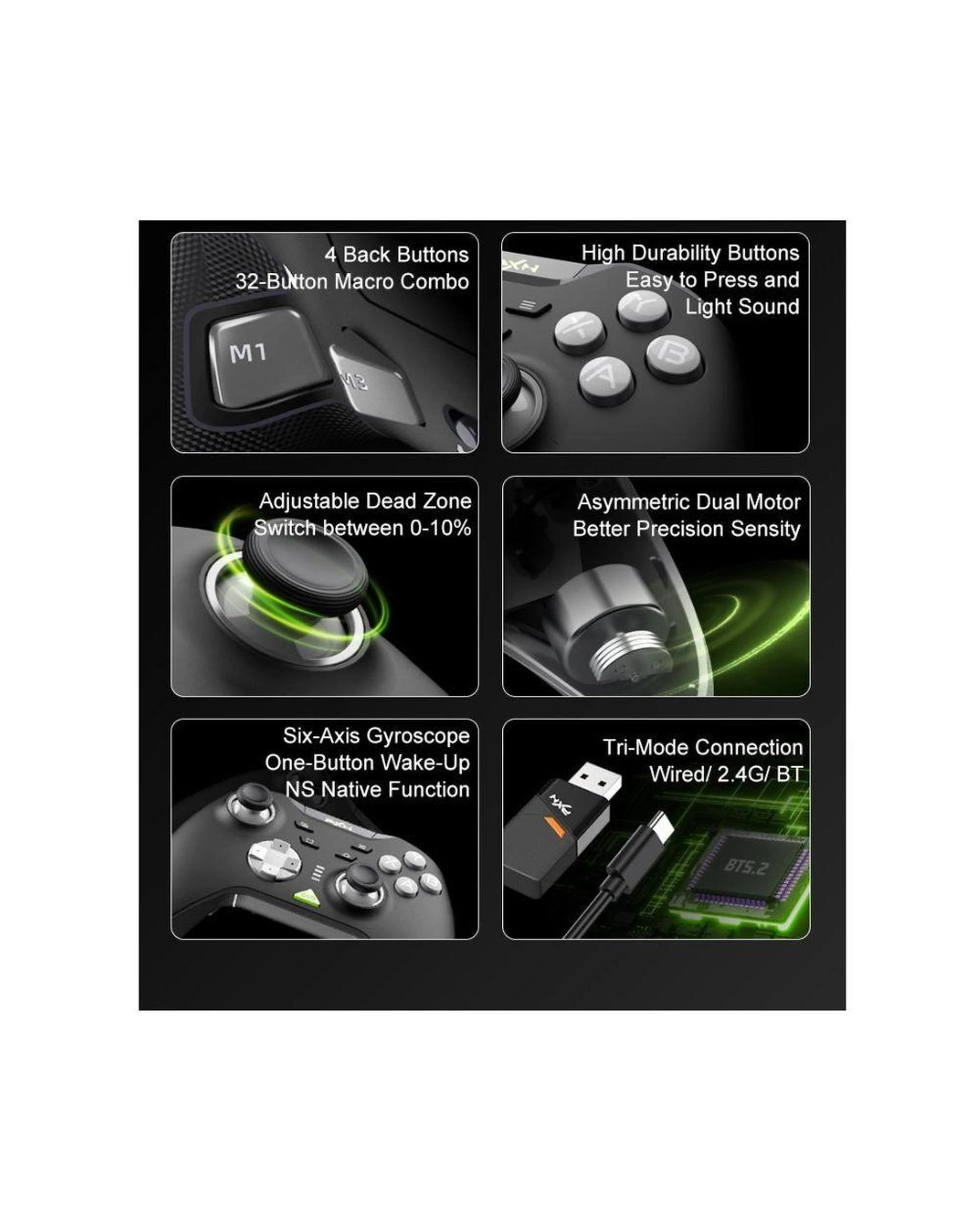 5 PXN P5 Wireless Wired Gaming Controller 1000Hz Hall for PC Switch iOS Android Black, 5 of 10