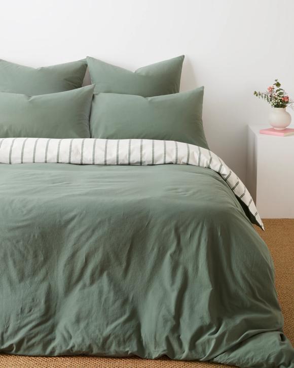 Arlo Stonewash Stripe Quilt Cover Set - Super King Bed - Green