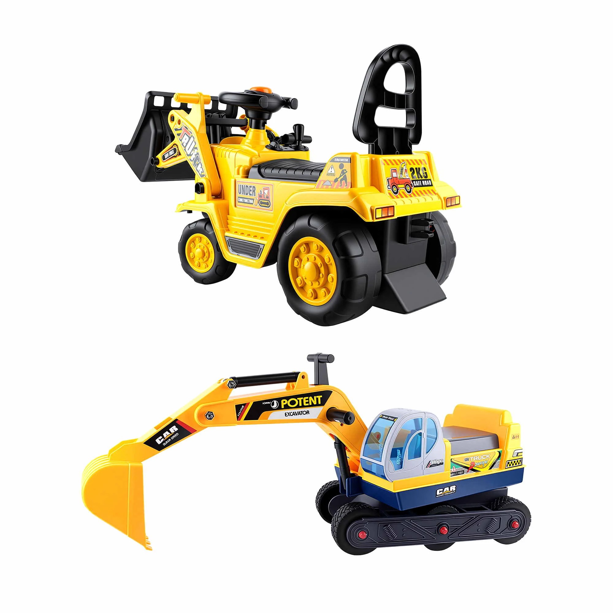 4 Keezi Kids Ride On Toy Car Bulldozer and Digger with Helmet Outdoor Sandpit Toys Yellow - Yellow, 4 of 9