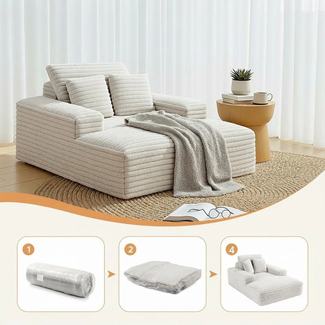 4 Artiss Sofa Bed Lounge Chair Recliner Couch Reading Chairs Sleeper Cloud Sofas Faux Fur Fabric - Beige, 4 of 7