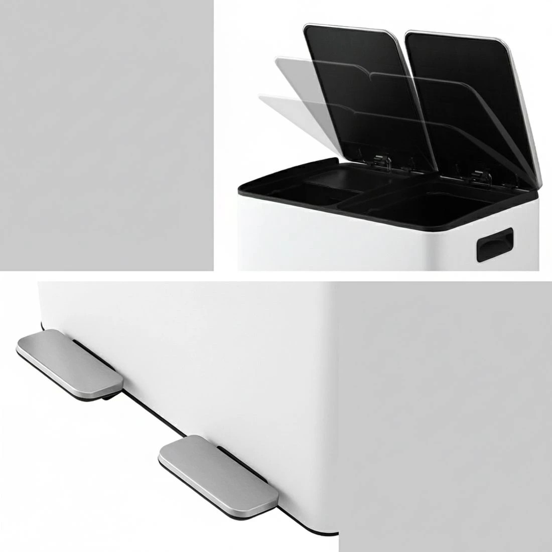 4 Cefito Pedal Bins Rubbish Bin Dual Compartment Waste Recycle Dustbins 60L - White, 4 of 4