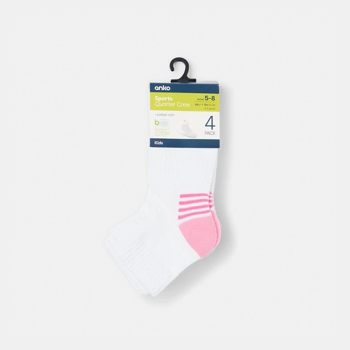 3 4 Pack Active Kids Quarter Crew Socks Pink, 3 of 3