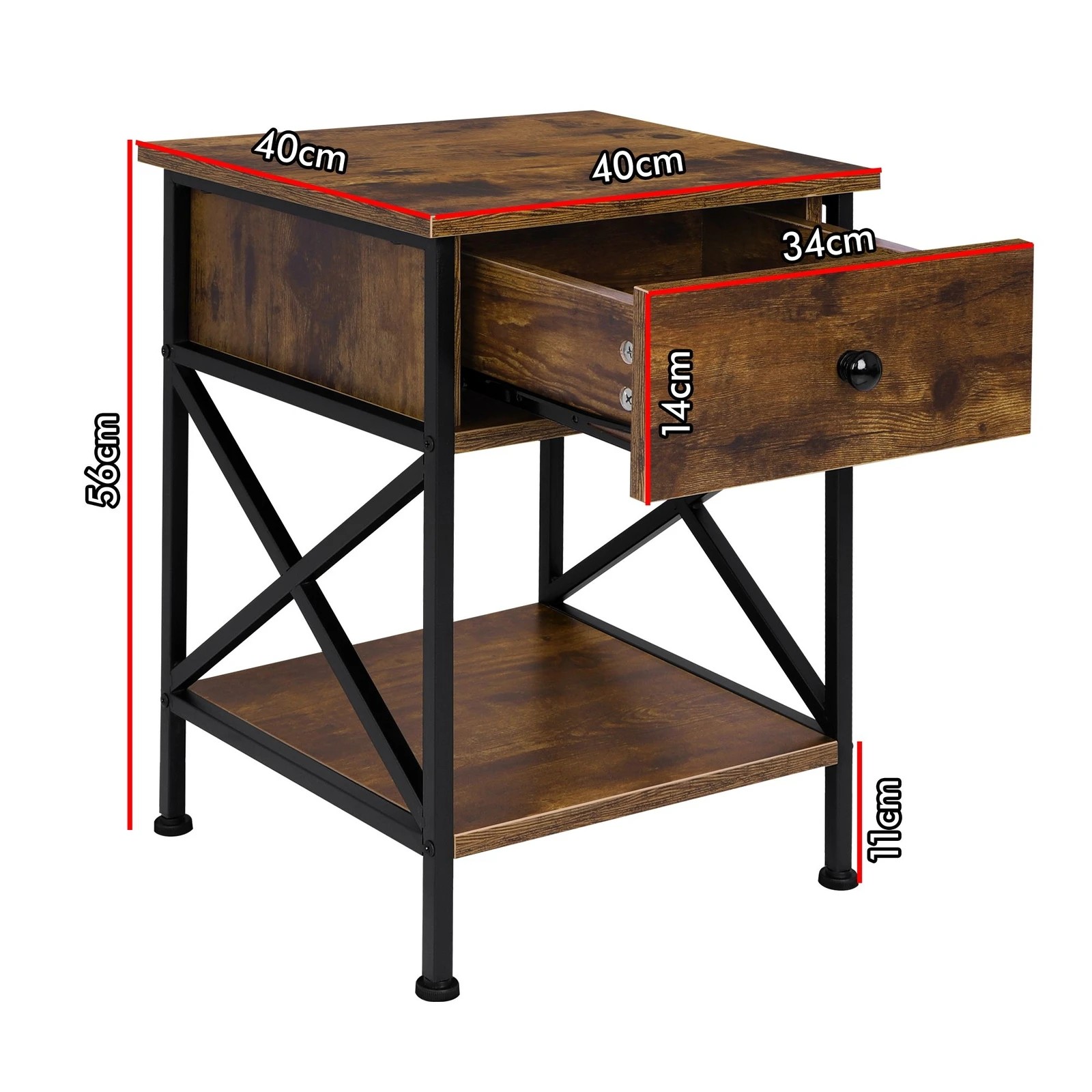 4 Alfordson Bedside Table Retro Wooden Nightstand Vintage Storage Side Cabinet - Brown, 4 of 10