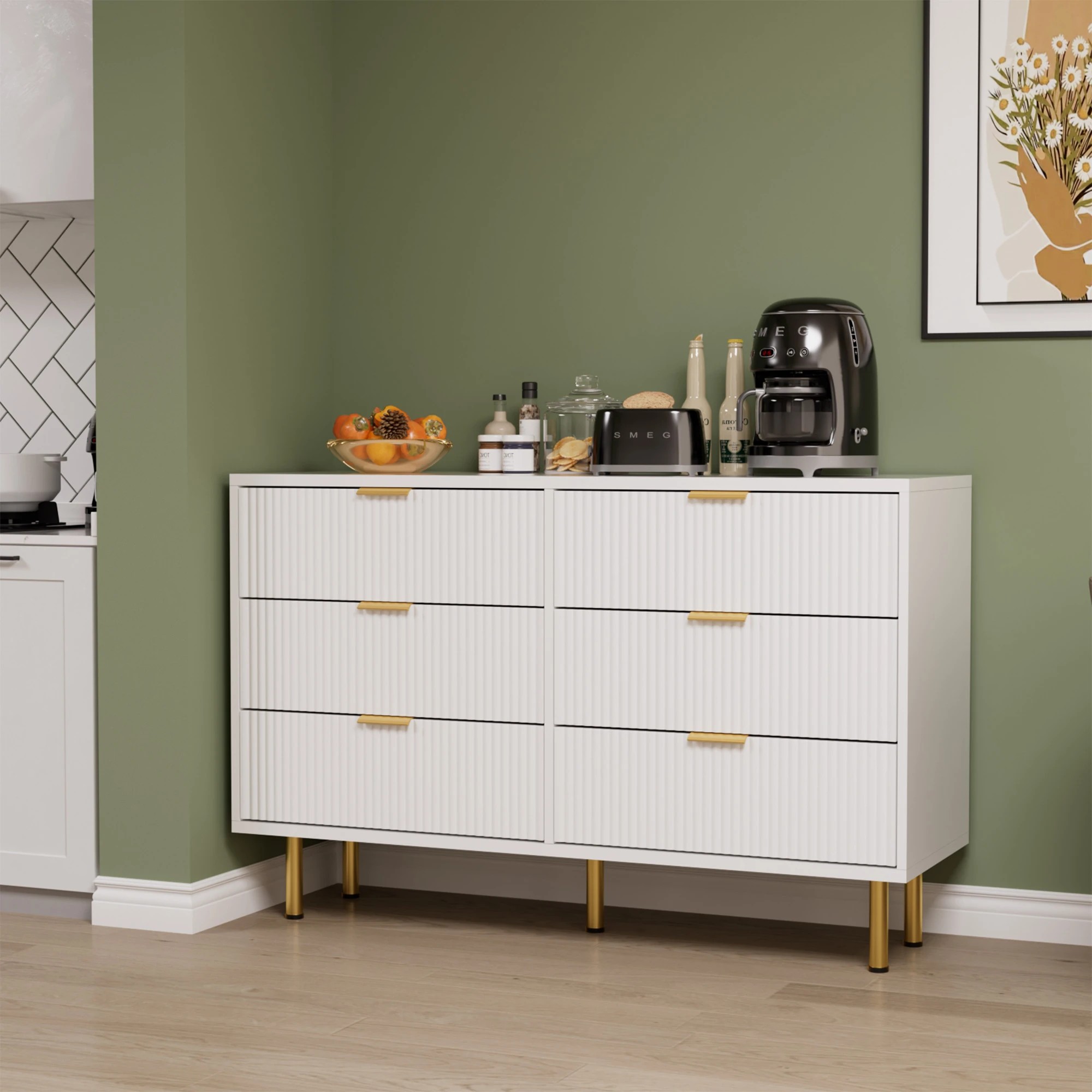 8 Levede Chest of 6 Drawers Storage Cabinet Hallway Tower Dresser Tallboy White, 8 of 10