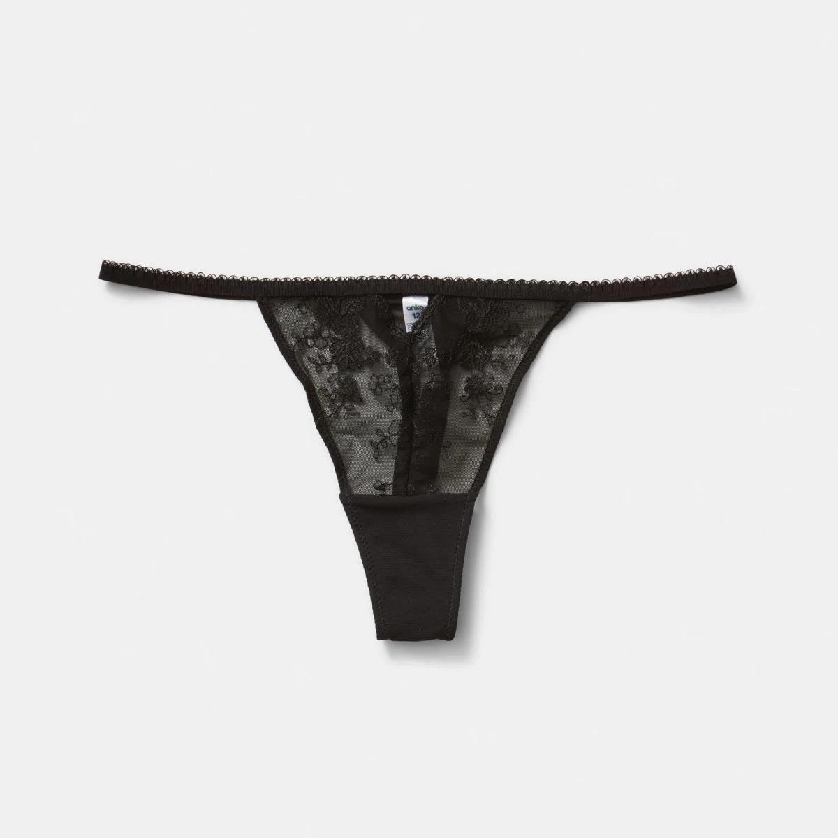 4 Co-ordinated Embroidered Mesh G-String Briefs BLACK, 4 of 6