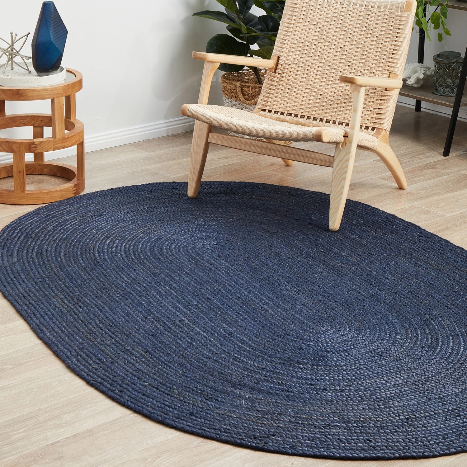 2 Common Ground Rugs Shoreline  220x150cm - Medium Oval Hand Braided Jute Rug - Blue, 2 of 9