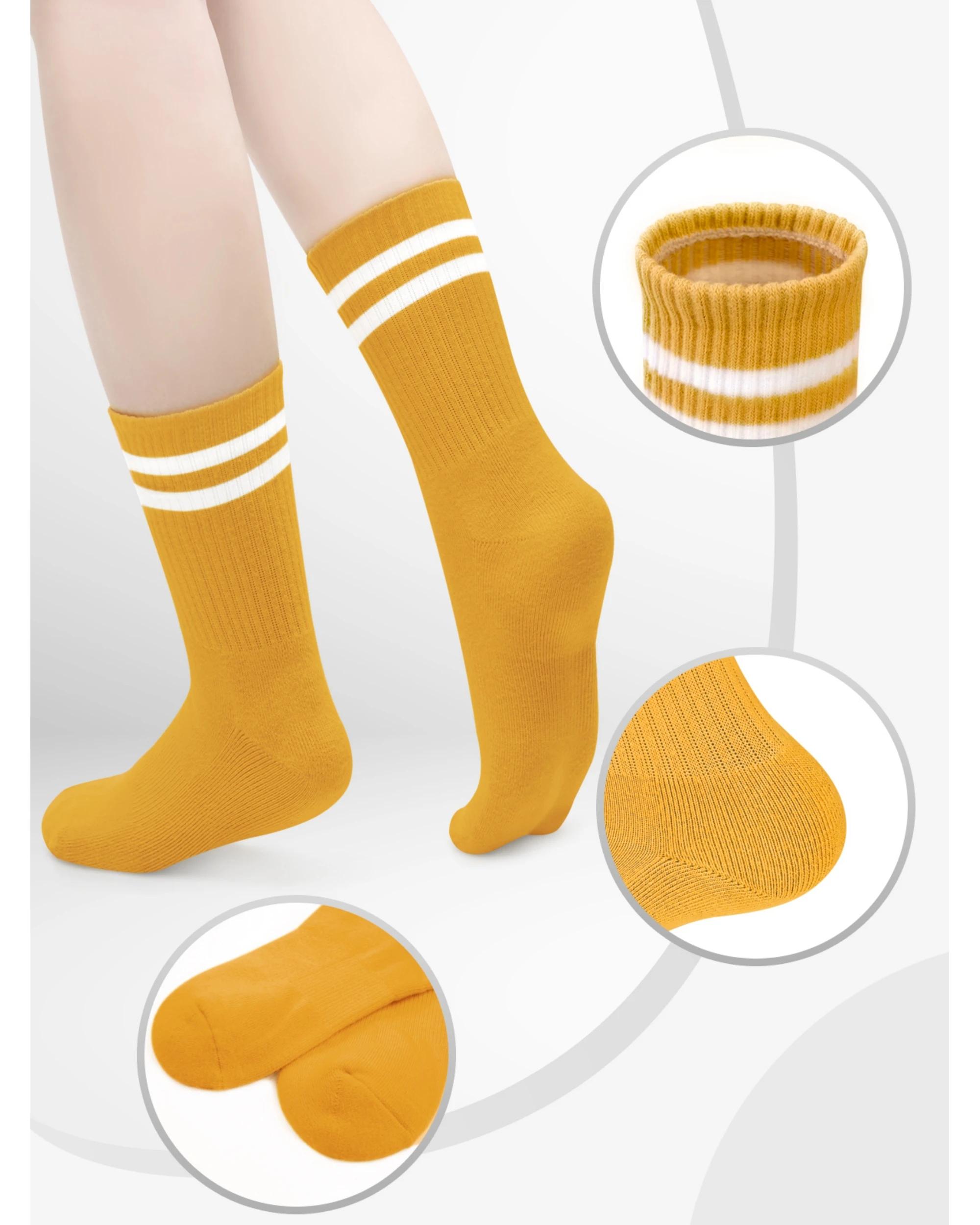 2 Advwin Medium Brown Crew Socks for Sports and Daily Wear Yellow, 2 of 5