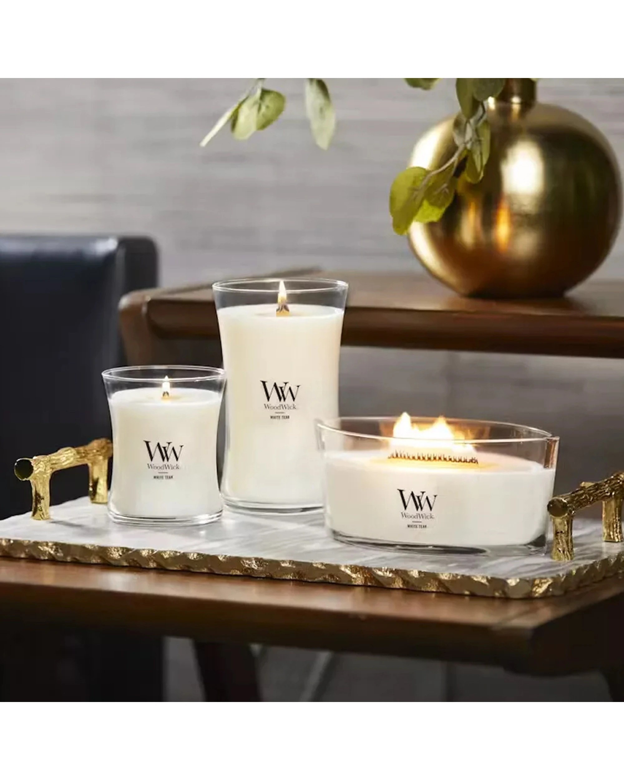 3 Woodwick Scented Soy Wax Candle Teak Scented Home Fragrance Large - White, 3 of 3