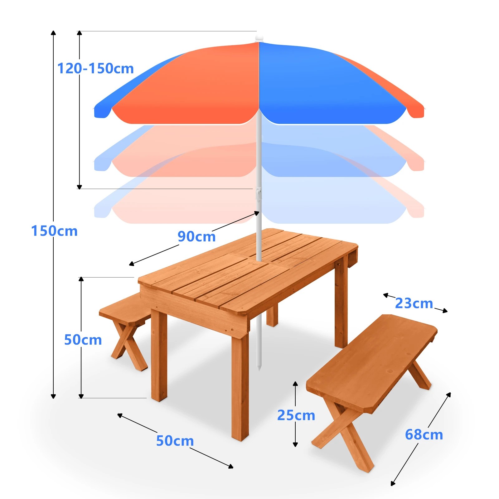 3 Kidbot Kids Sand and Water Table Picnic Chairs Outdoor Wooden Bench Adjustable Umbrella Children Play Station Storage, 3 of 6