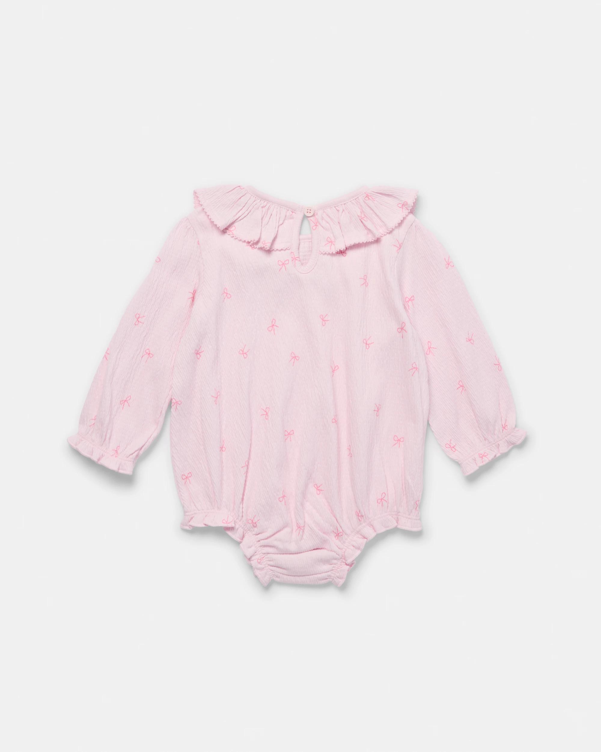 2 Long Sleeve Crinkle Frill Collar Bodysuit Dtsy Bow, 2 of 3