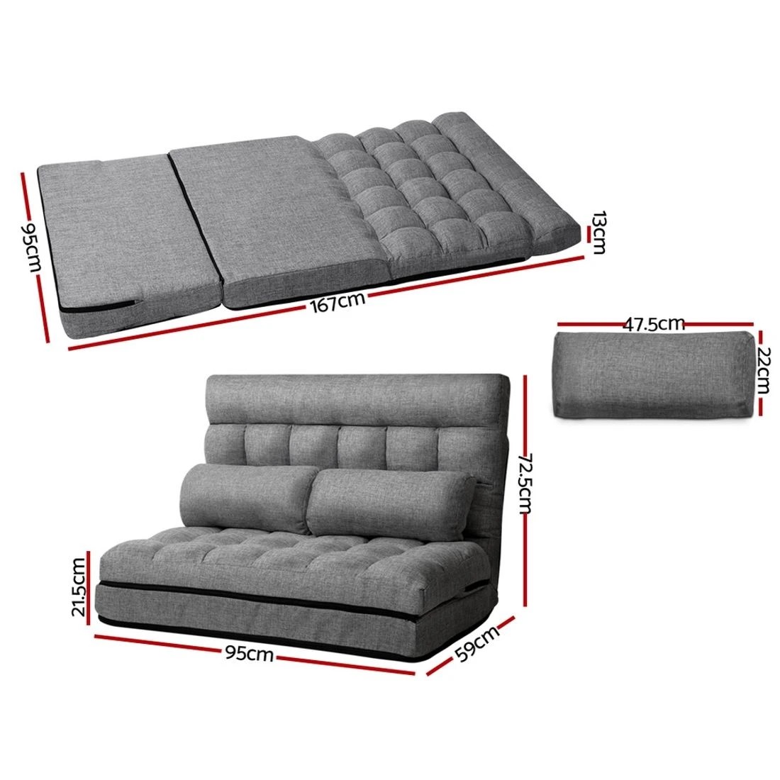 2 Artiss Lounge Sofa Bed 2-seater - Grey, 2 of 6