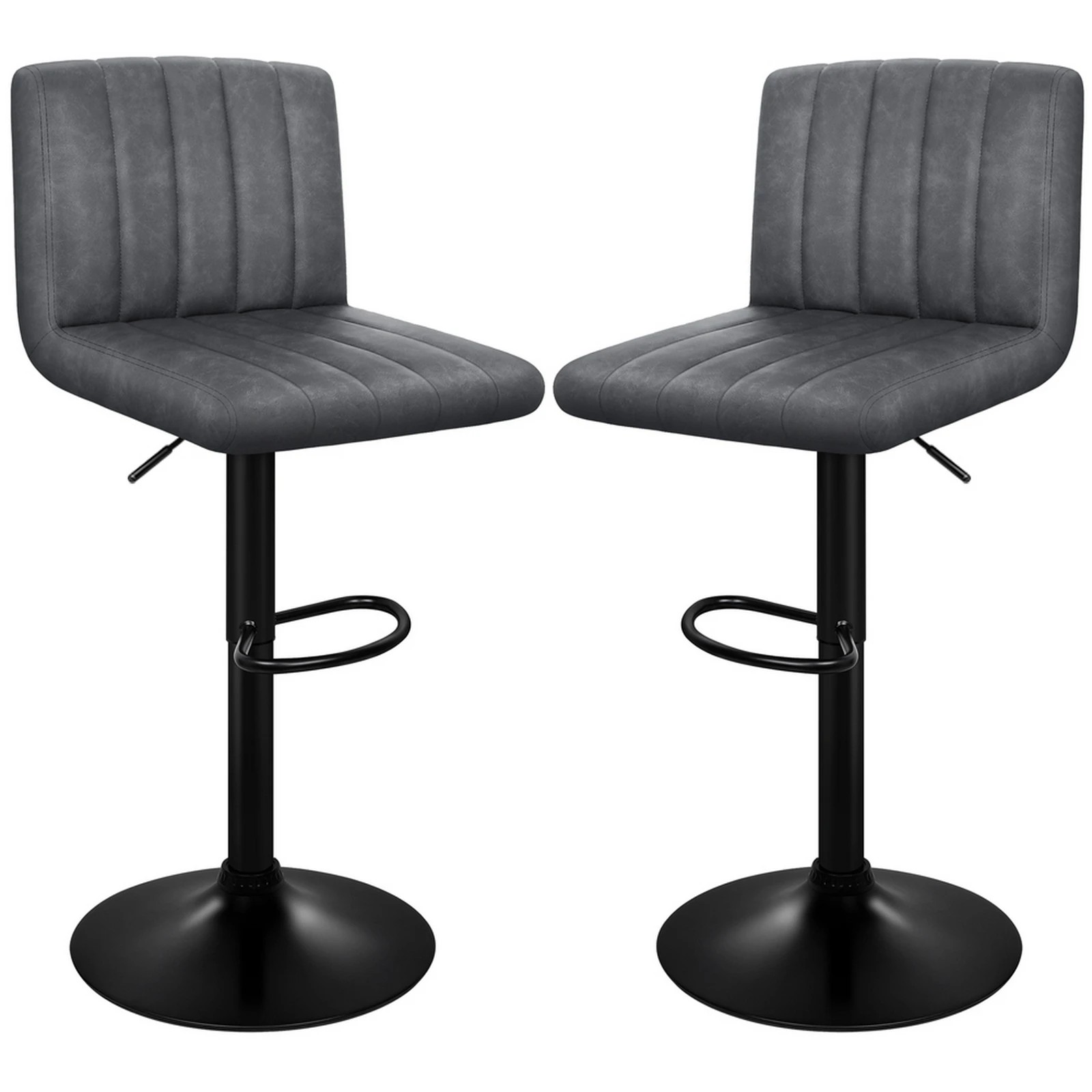 1 Alfordson 2x Bar Stools Macias Kitchen Swivel Chair Leather Gas Lift - Grey, 1 of 10