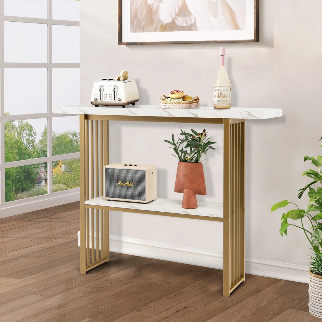 3 Costway 2-Tier Elegant Console Table Entryway Display Table, 3 of 7