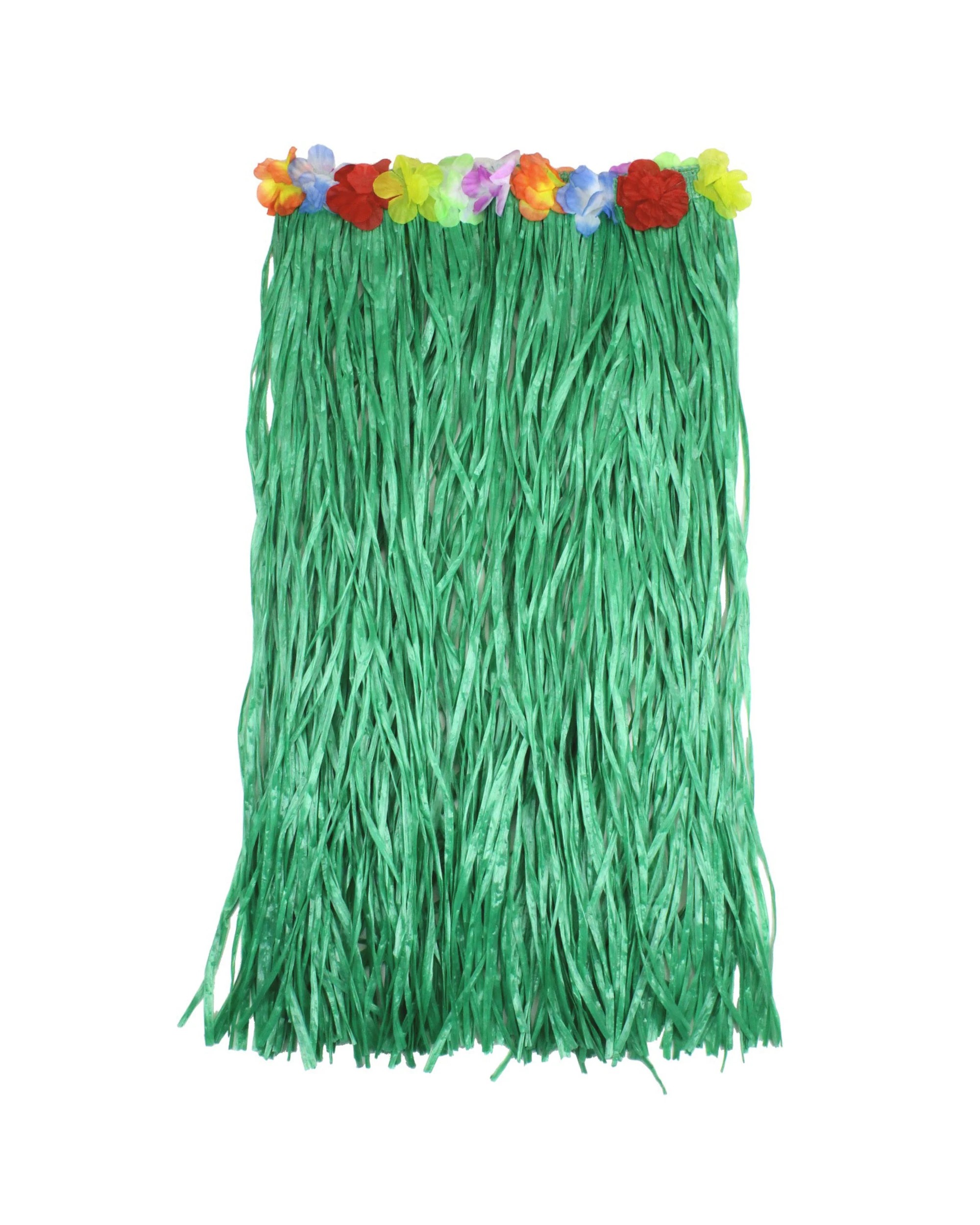 1 Partyrama Adult Artificial Green Grass Hula Skirt with Flowers, 1 of 1