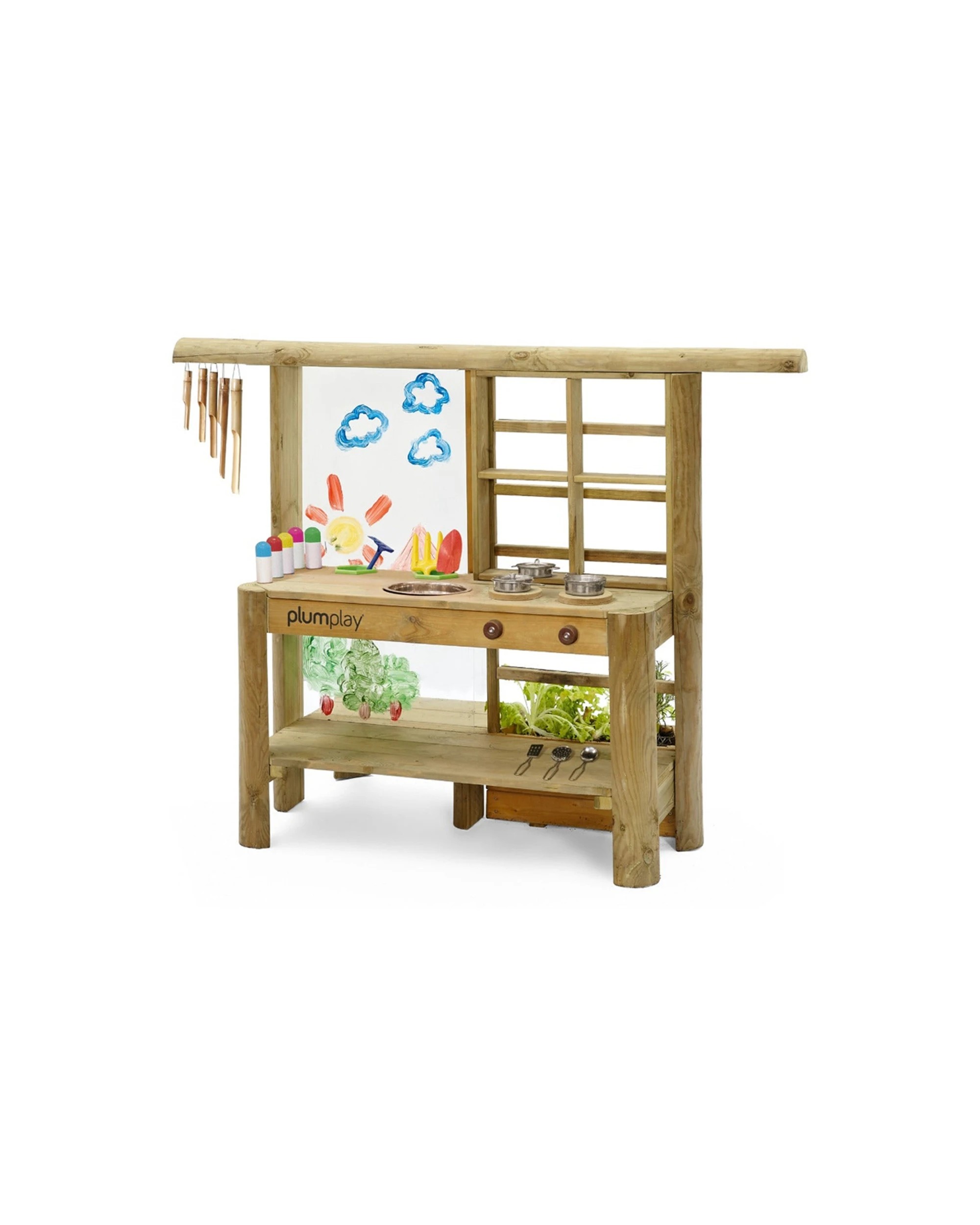 1 Plum Play Au Mud Pie Kitchen Outdoor Wooden Playset For Kids Ages 3 Years, 1 of 9