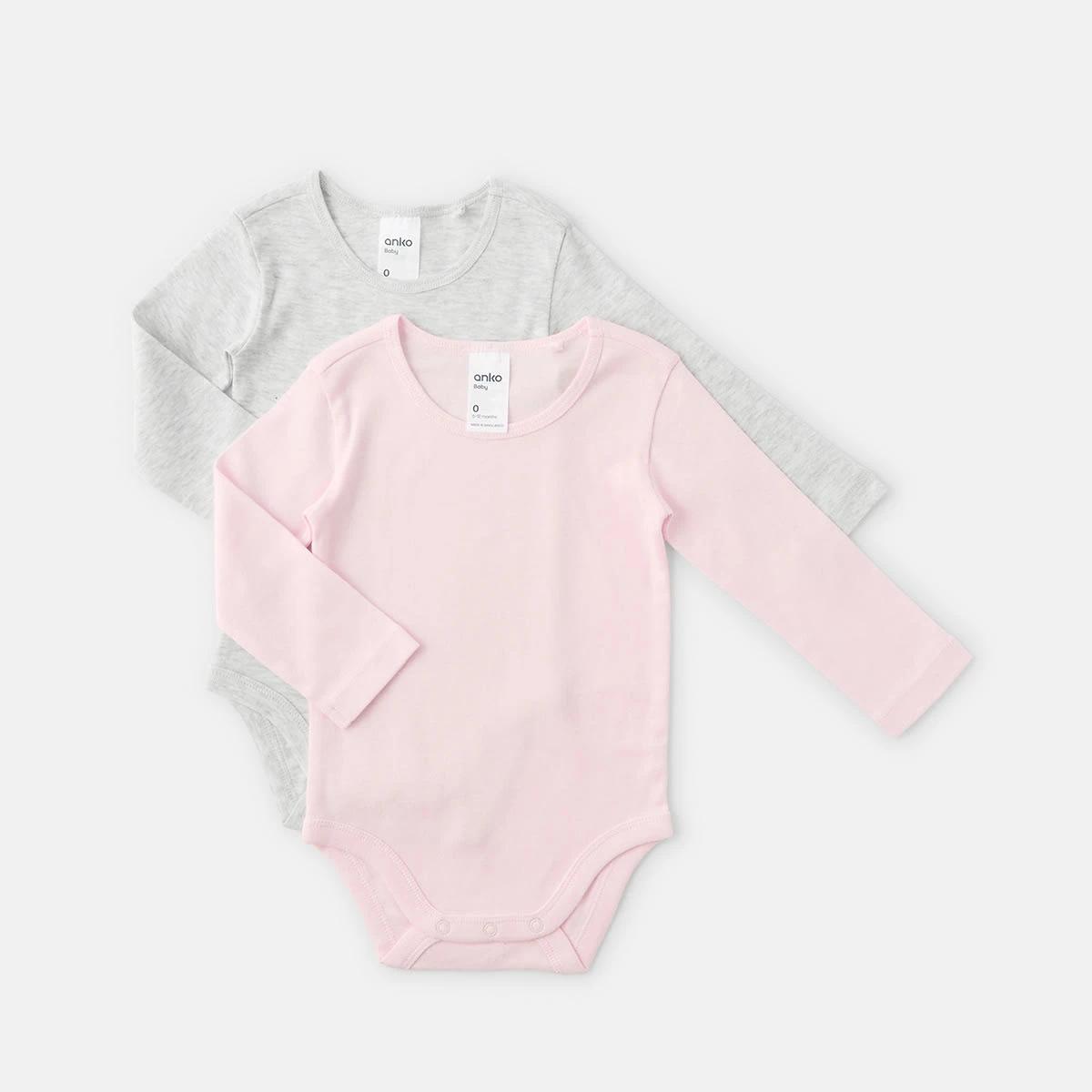 1 2 Pack Long Sleeve Bodysuits PINK AND WHITE MARLE, 1 of 6