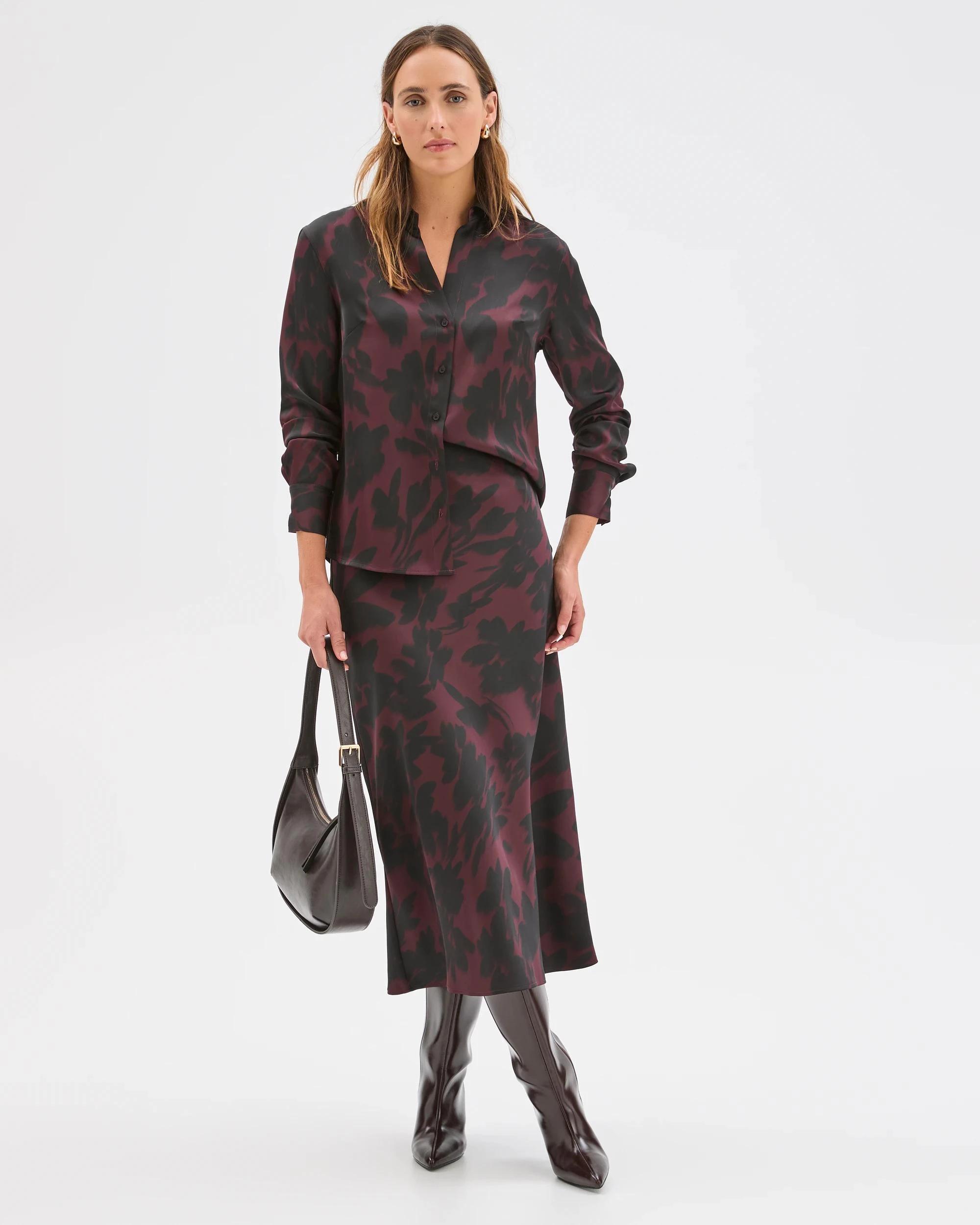 5 Preview Satin Long Sleeve Button Up Shirt FLORAL BLUR, 5 of 7