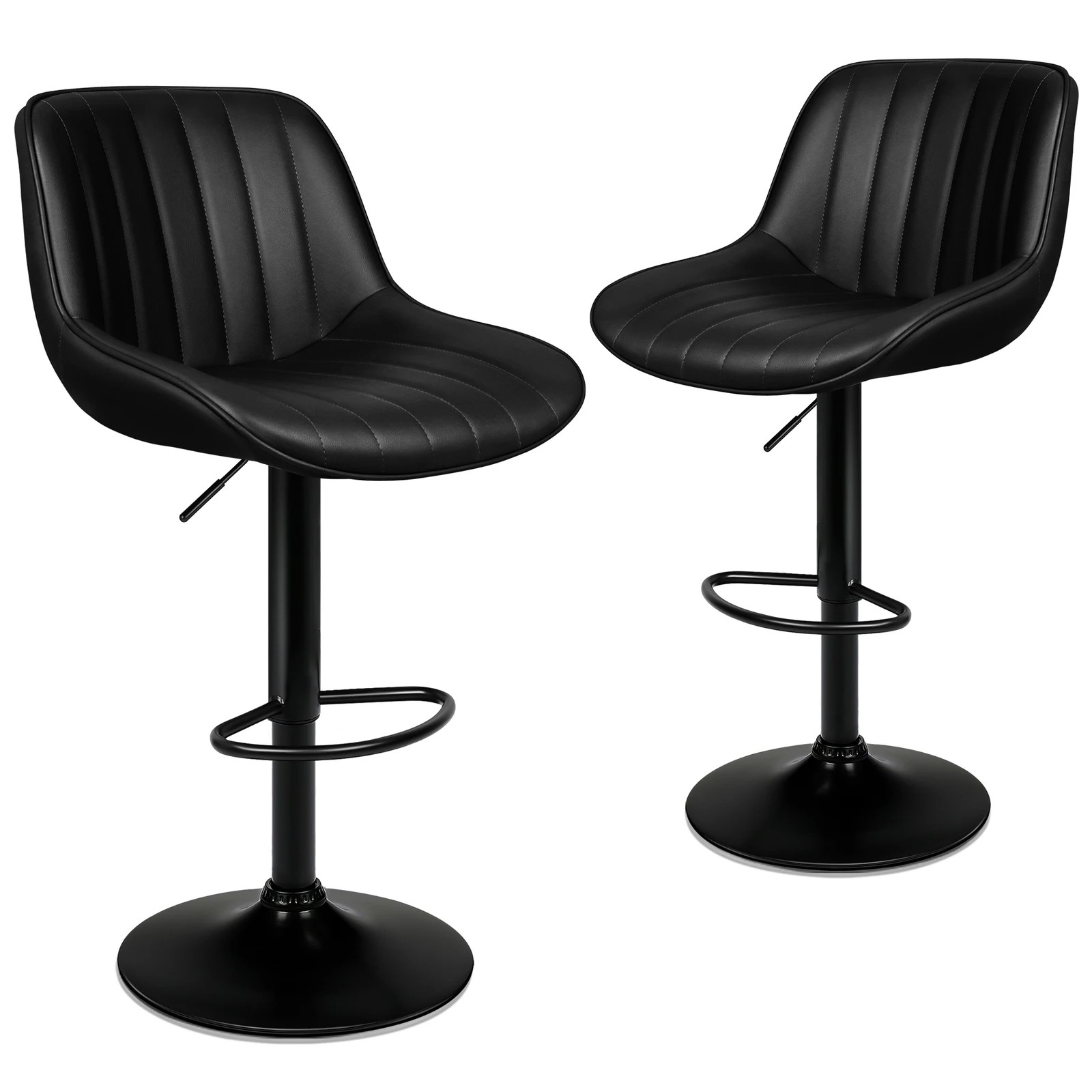 1 Alfordson 2x Bar Stools Gas Lift Leather Bar Chairs Kitchen Swivel - Black, 1 of 10
