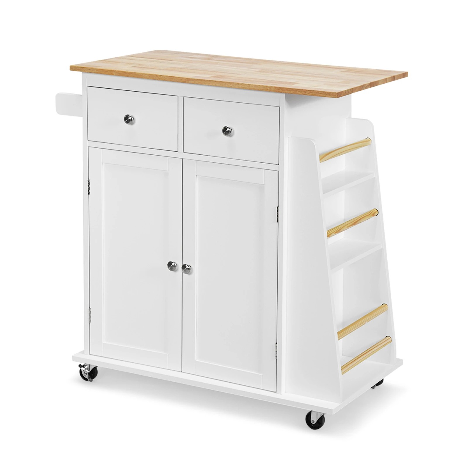 1 Costway Kitchen Island Rolling Trolley Cart 2-Door Cabinet - White, 1 of 4