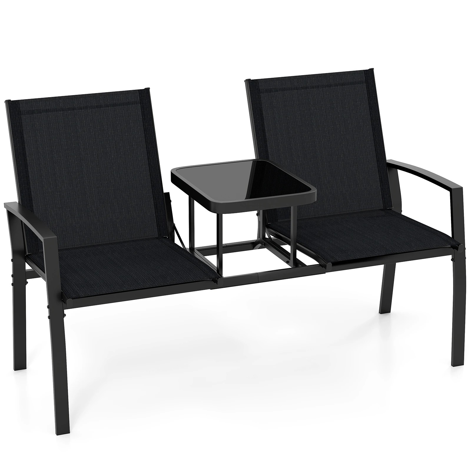 1 Costway Patio Loveseat Chair w/Table Outdoor Garden Bench Conversation Set - Black, 1 of 1