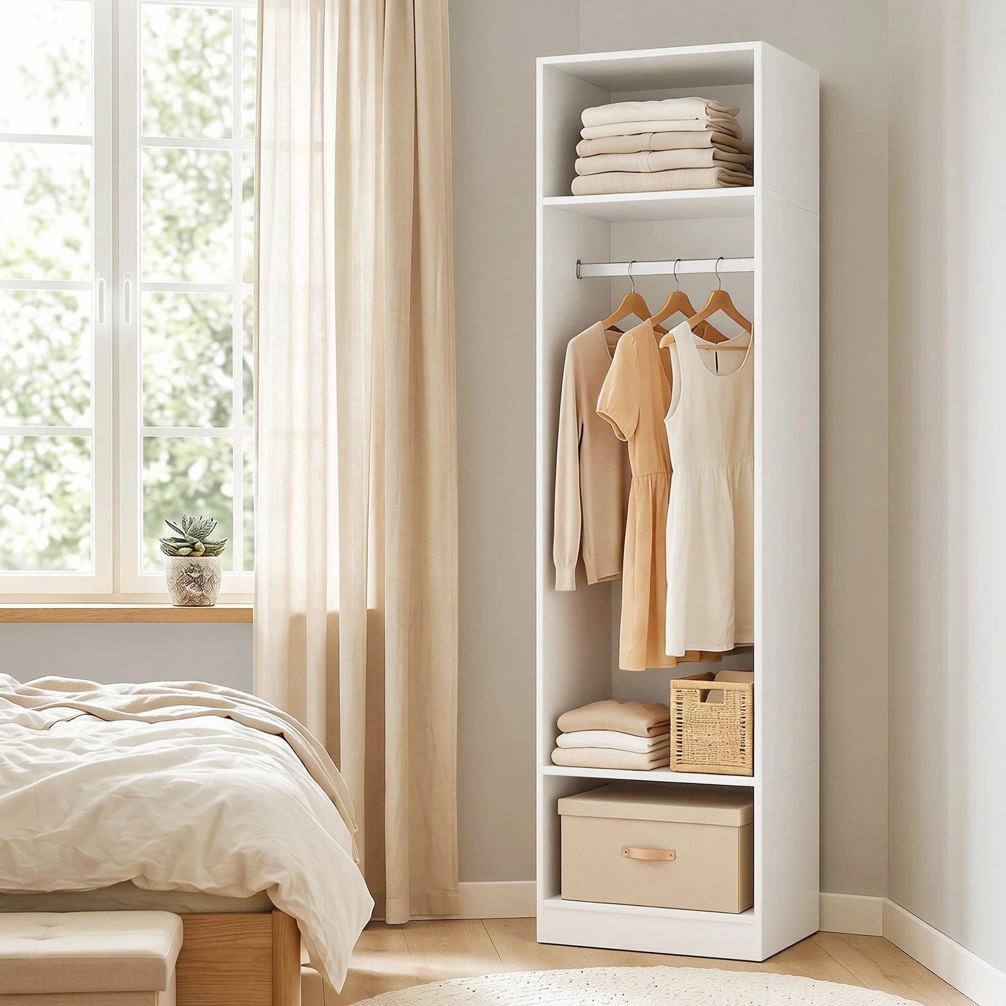 6 Artiss Wardrobe Clothes Closet Storage Organizer 2 Shelves 1 Hanging Rod - White, 6 of 8