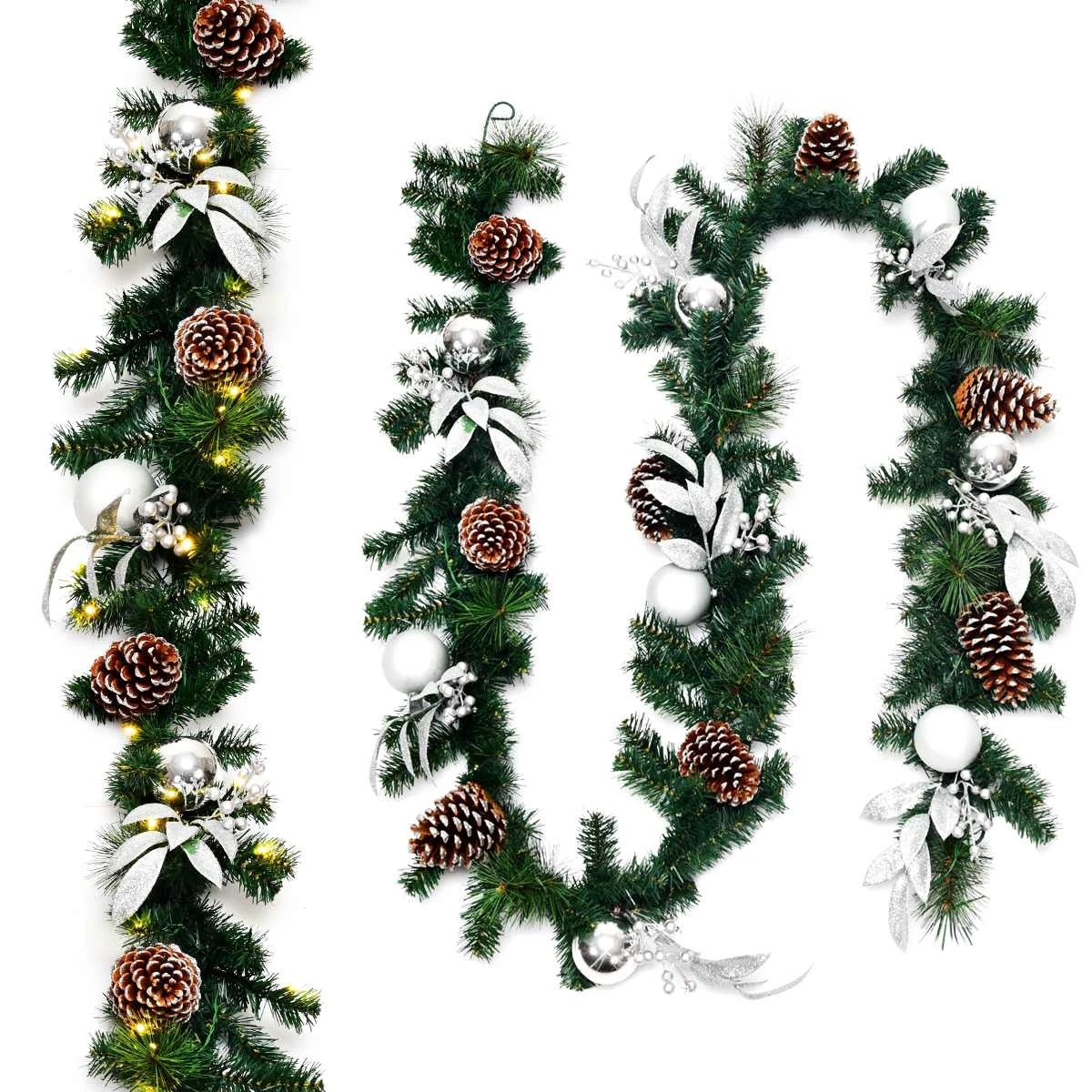 6 Costway 2.7M Pre-lit Artificial Christmas Garland w/Pine Cones Xmas Decor, 6 of 6