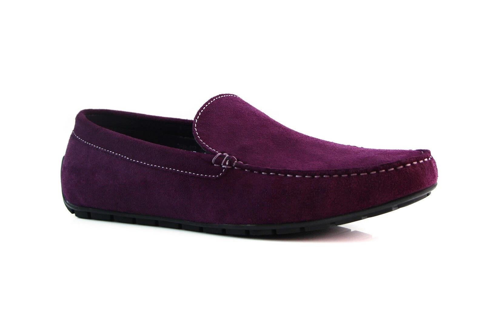1 Zasel Zenon Mens Suede Leather Casual Plain Boat Deck Loafers Shoes DARK PURPLE, 1 of 1
