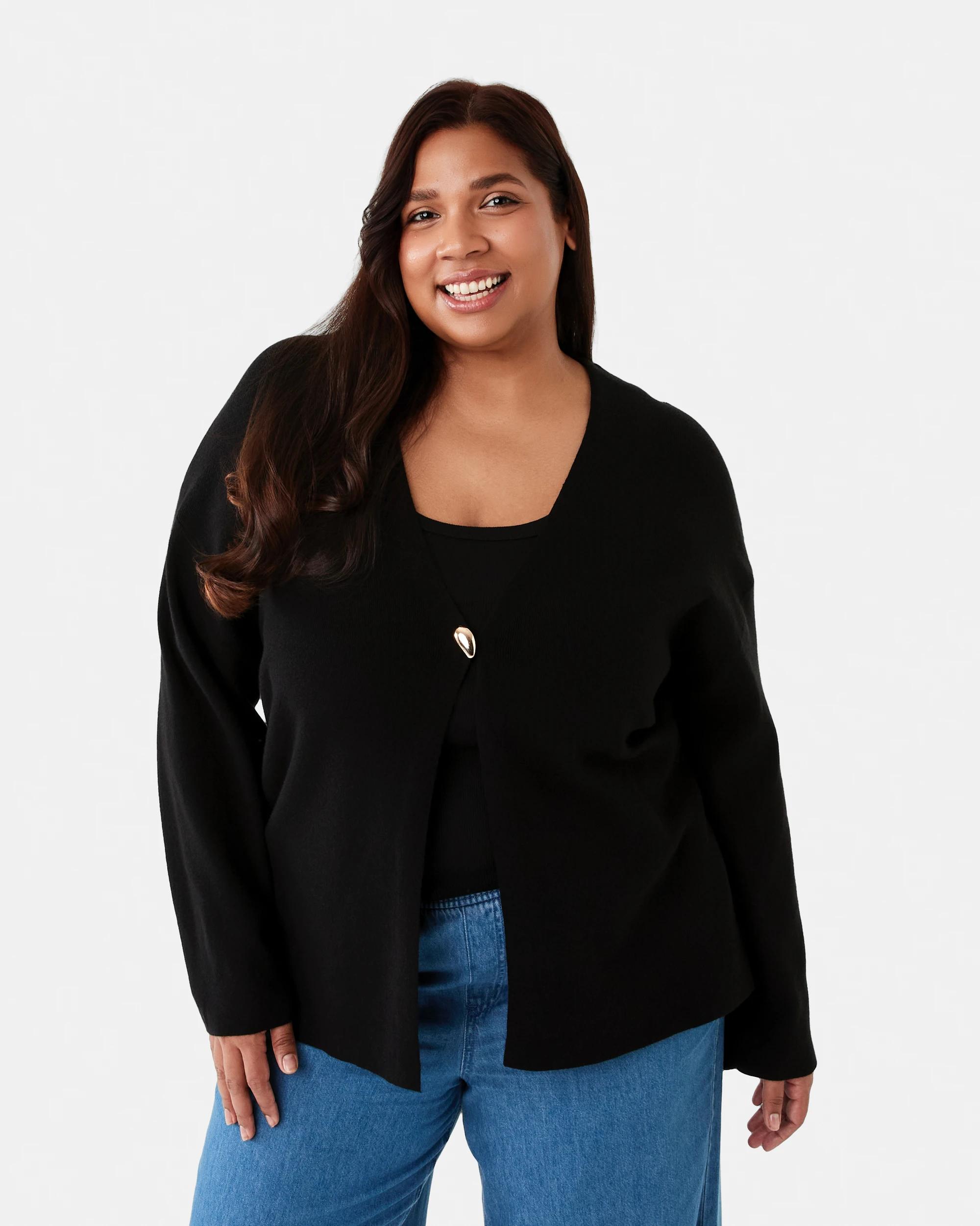 1 Curve Gold Tone Button Cardigan Black, 1 of 7