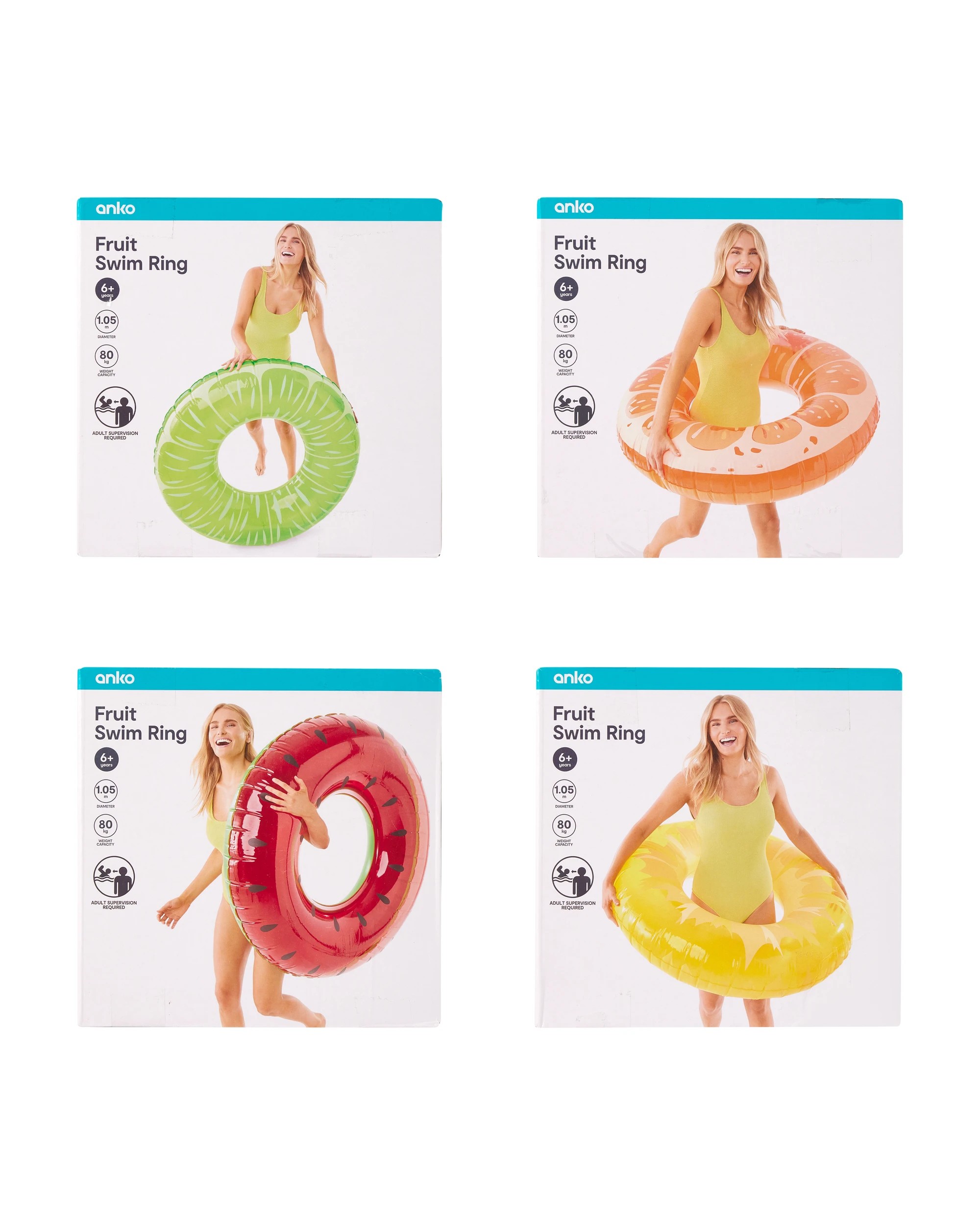 10 Inflatable Fruit Swim Ring - Assorted, 10 of 10