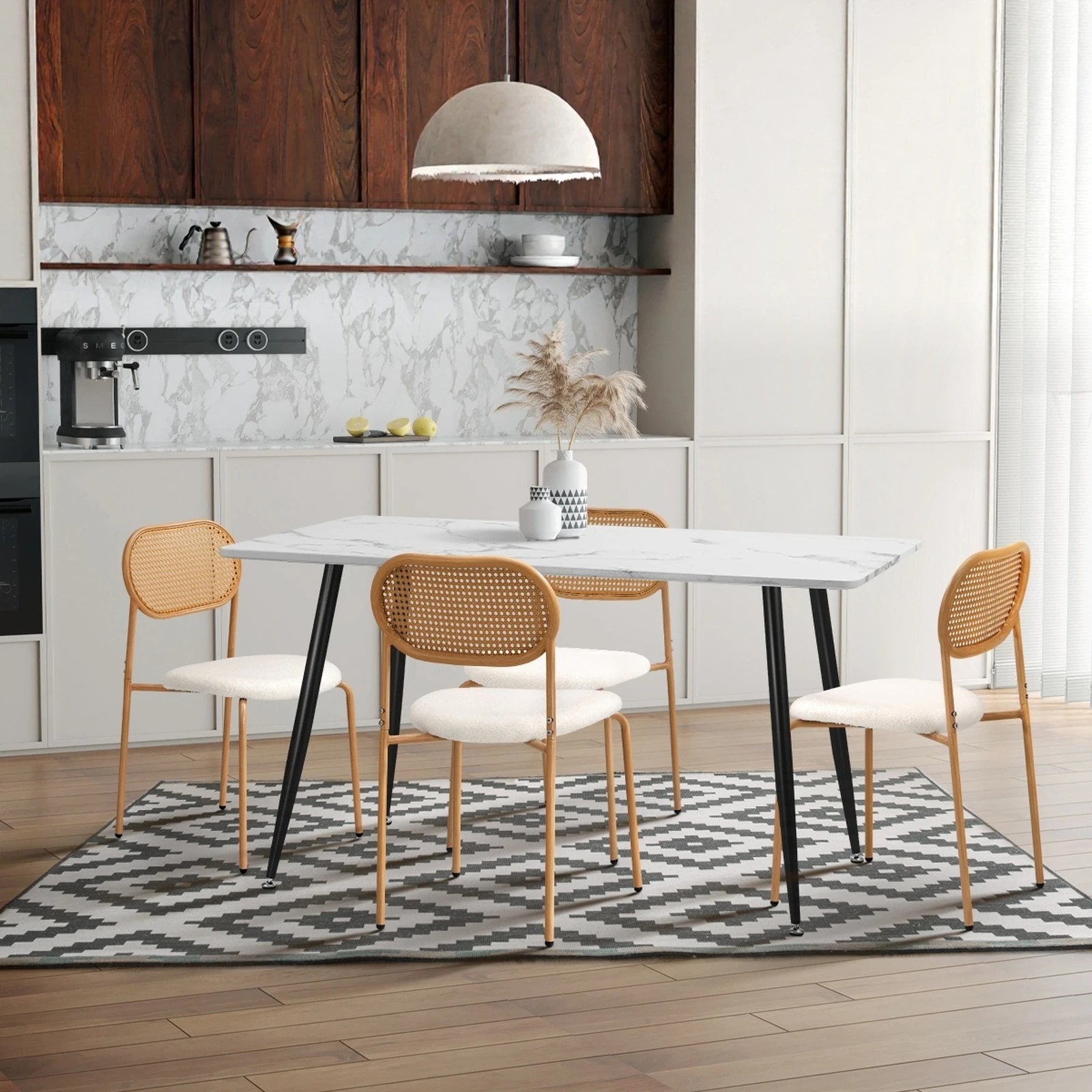 4 Oikiture 2pcs Dining Chair Accent Chairs Rattan Furniture Sherpa
 - White, 4 of 10