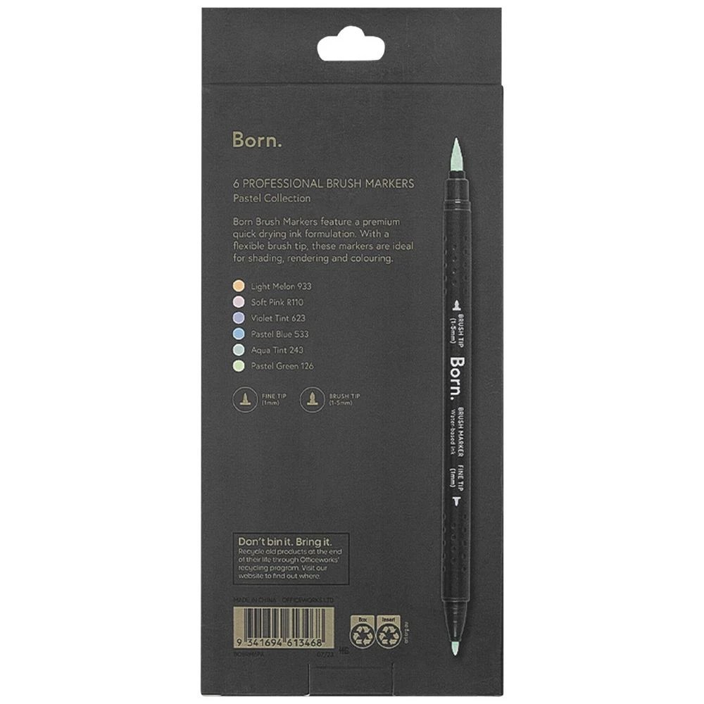 4 Born Professional Brush Dual-Tip Markers Pastel 6 Pack, 4 of 4
