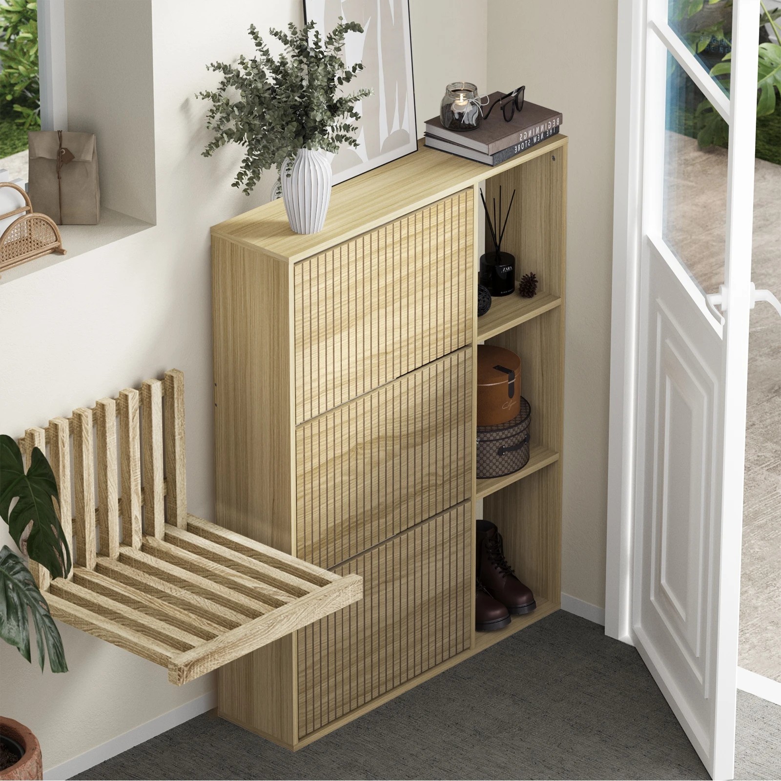 3 Oikiture Shoe Rack Storage Cabinet With Display Shelves Organiser
 - Natural, 3 of 8
