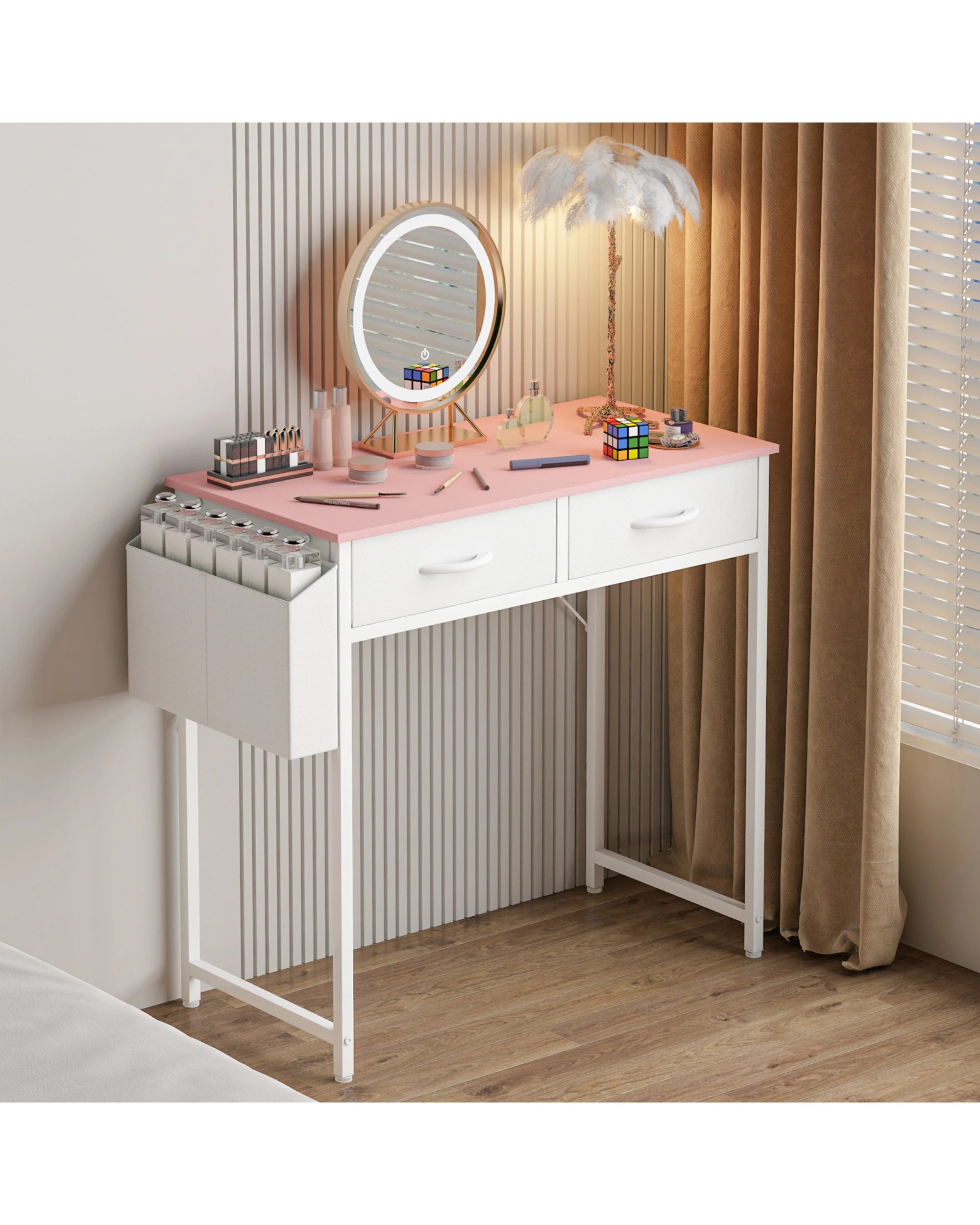 7 Advwin 80cm Small Desk With 2 Drawers And Storage Bag Makeup Vanity Desk Pink, 7 of 10