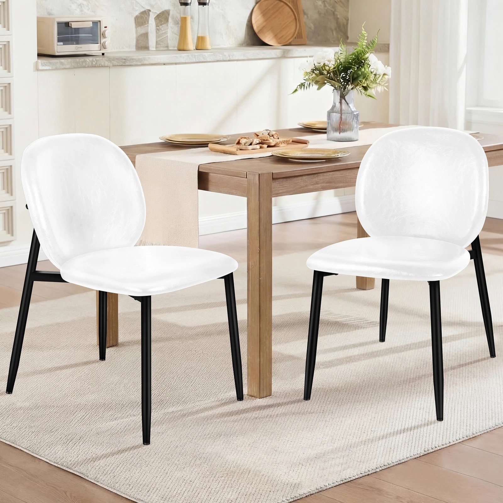 2 Alfordson 2x Dining Chairs Accent Kitchen Lounge Curved Back PU Leather - White, 2 of 10