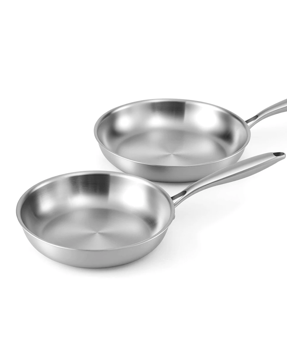5-star Chef Frying Pan Stainless Steel Uncoated Twin Frypan Set 25/30cm - Silver