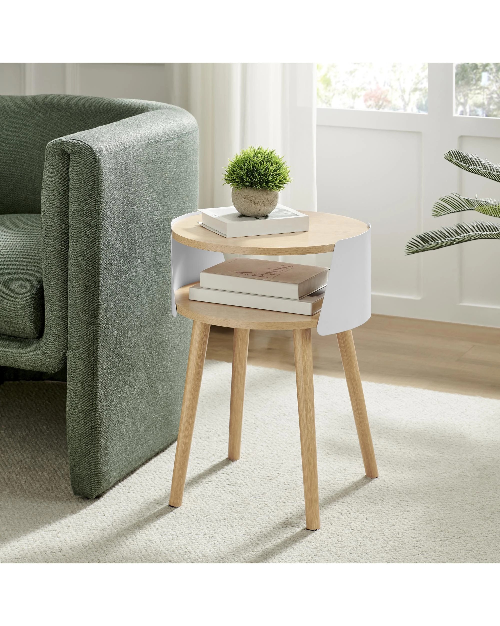 3 Kodu Side Table Bedside Shelf Round - White, 3 of 9