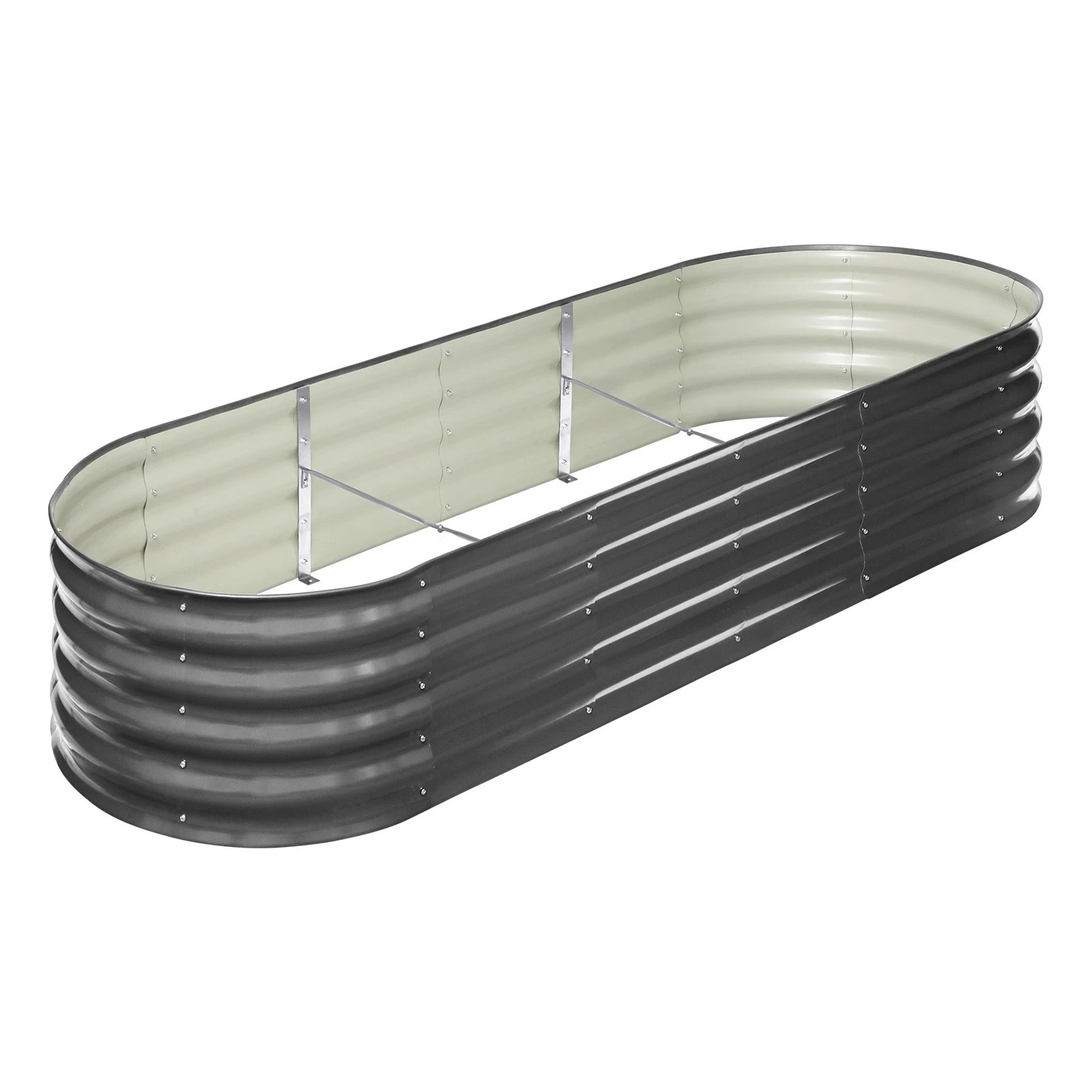 1 Livsip Galvanised Raised Garden Bed Steel Instant Planter Oval 240X80X42CM - Grey, 1 of 8