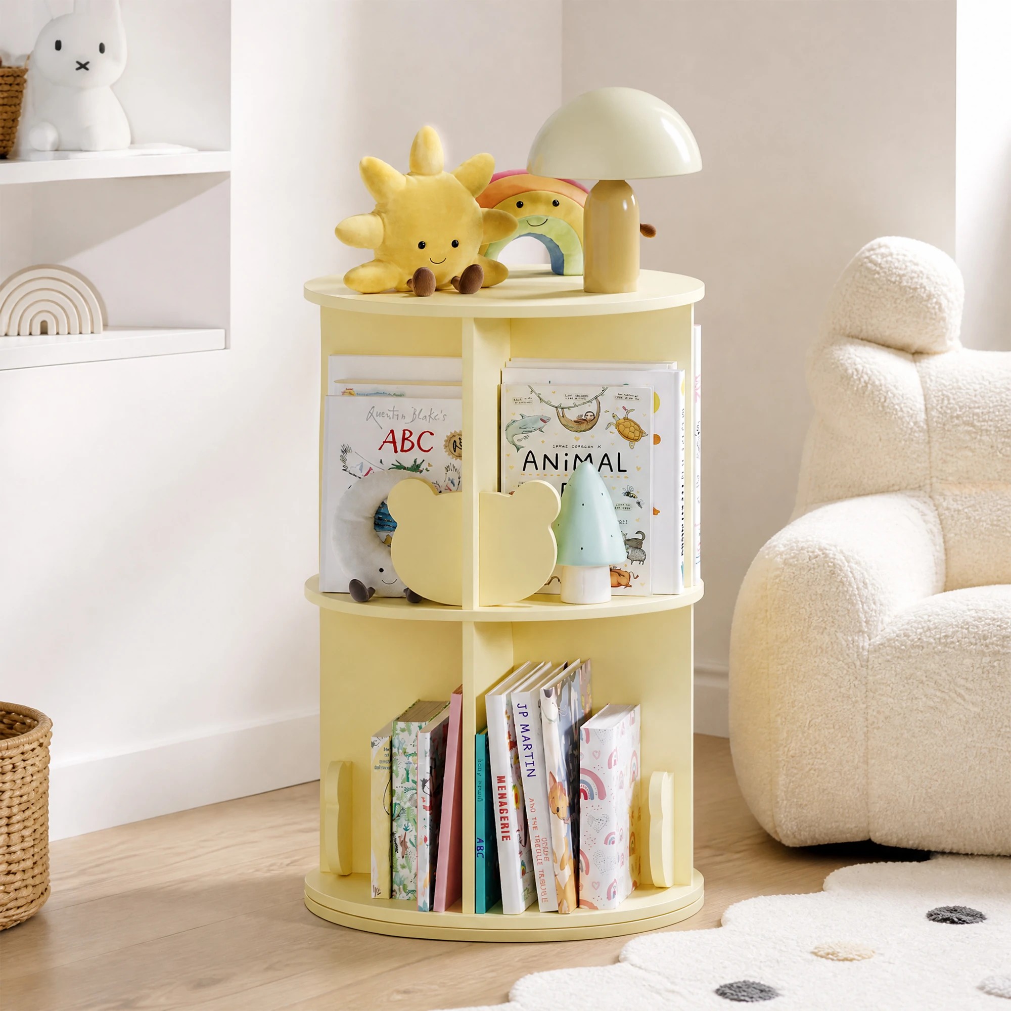 5 Advwin 2-Tier Kids Rotating Bookshelf  Toddler Bookcase Revolving Toy Storage Organizer Display Rack- Yellow, 5 of 6