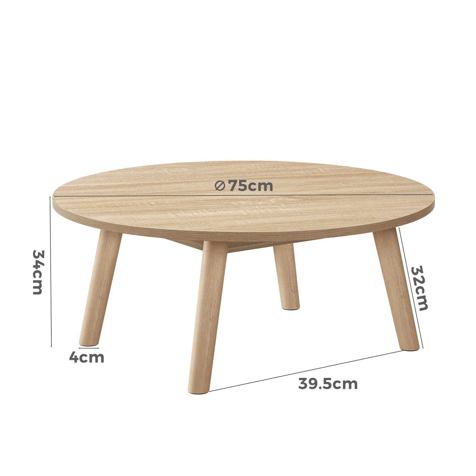 3 Alfordson Coffee Table Modern Round Table Sturdy Wooden Legs Living Room - Oak, 3 of 10
