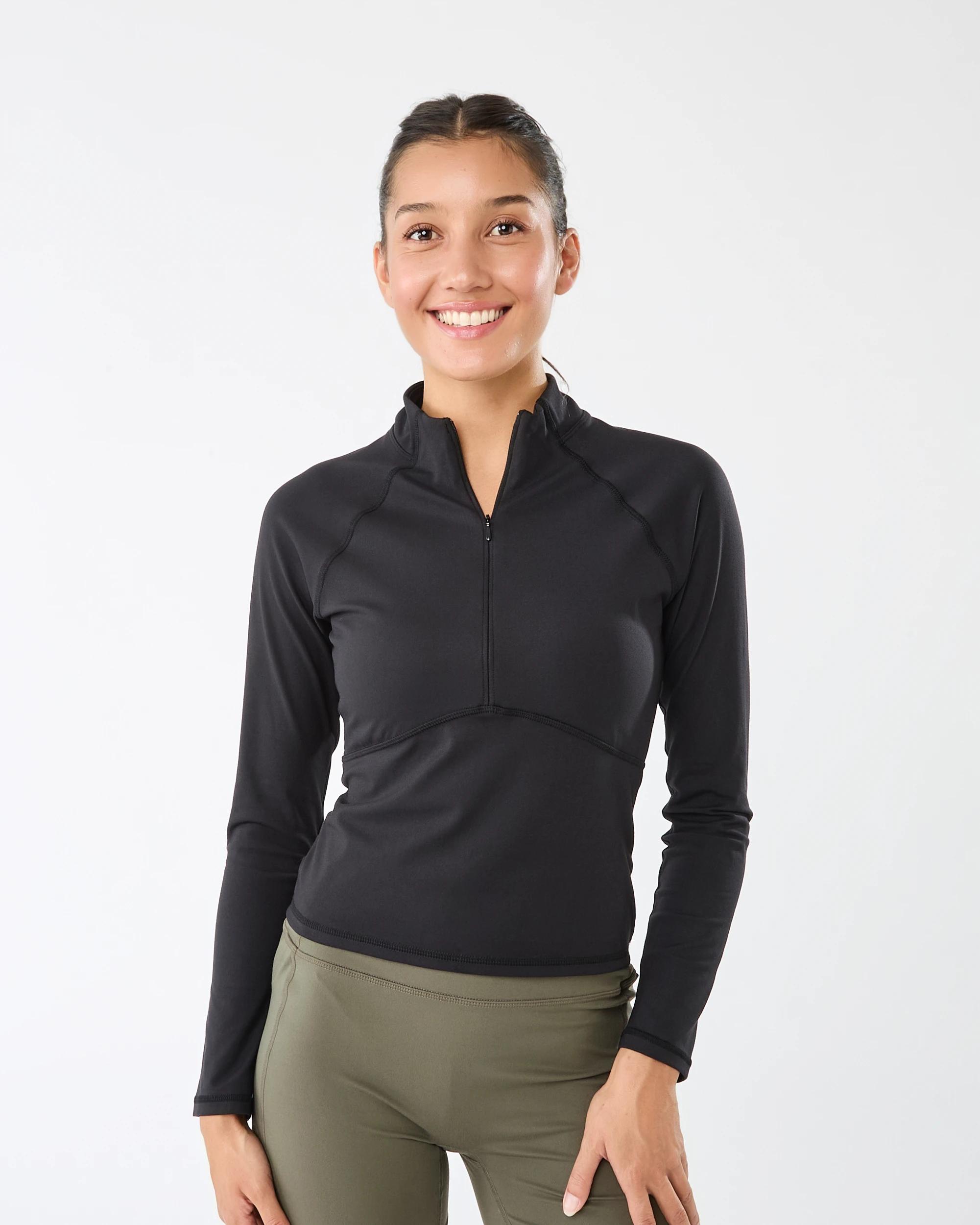 1 Active Womens Long Sleeve 1/4 Zip Ultrasoft Top BLACK, 1 of 10