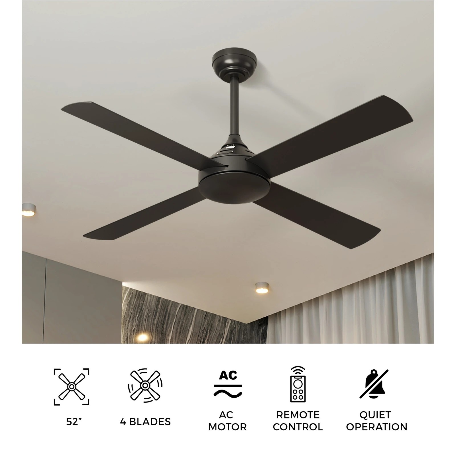 4 Vevare 52" Ceiling Fan AC Motor with Remote Control, 4 of 10