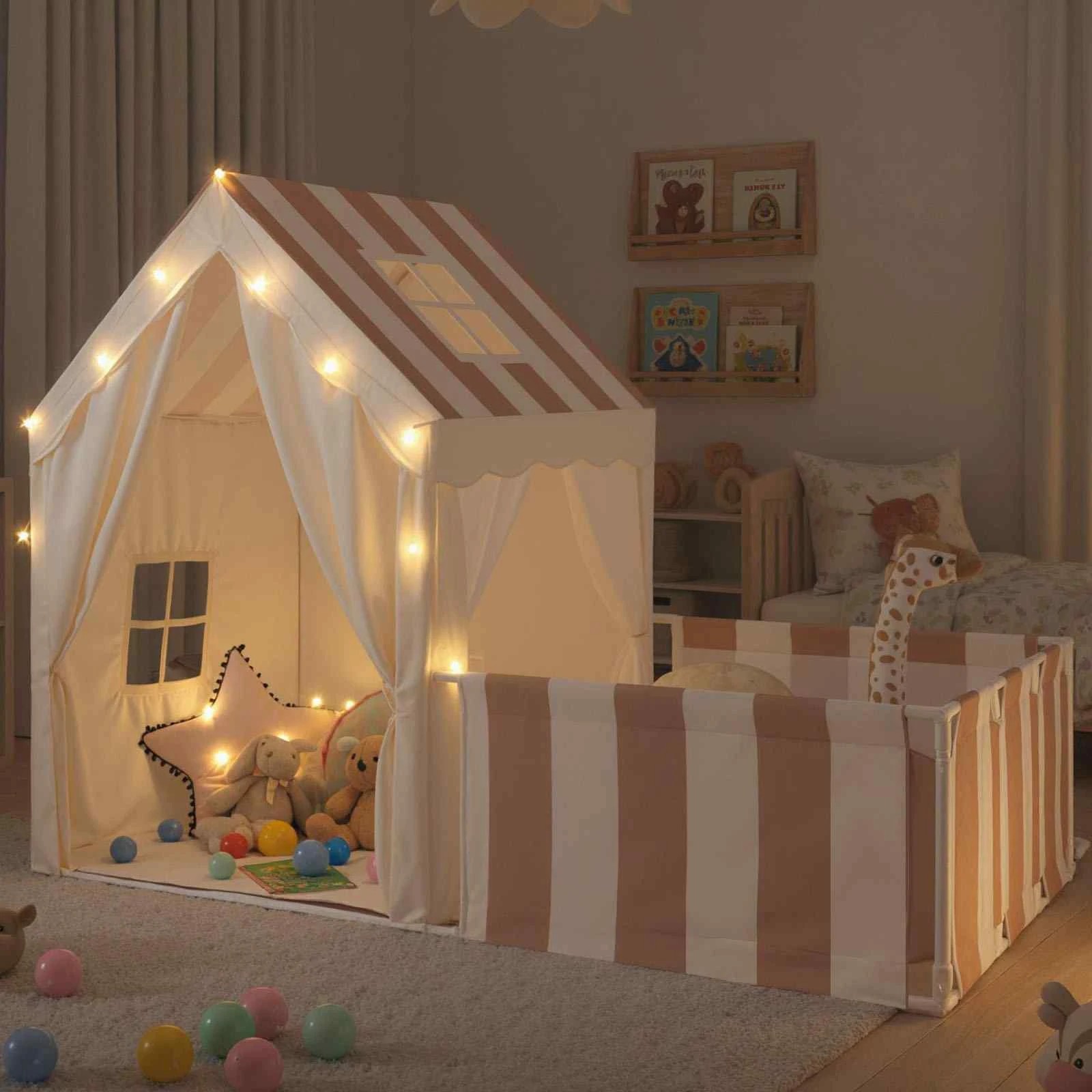 2 Costway Play Tent Mat & Yard Set Playpen w/Door Curtains - Beige, 2 of 2