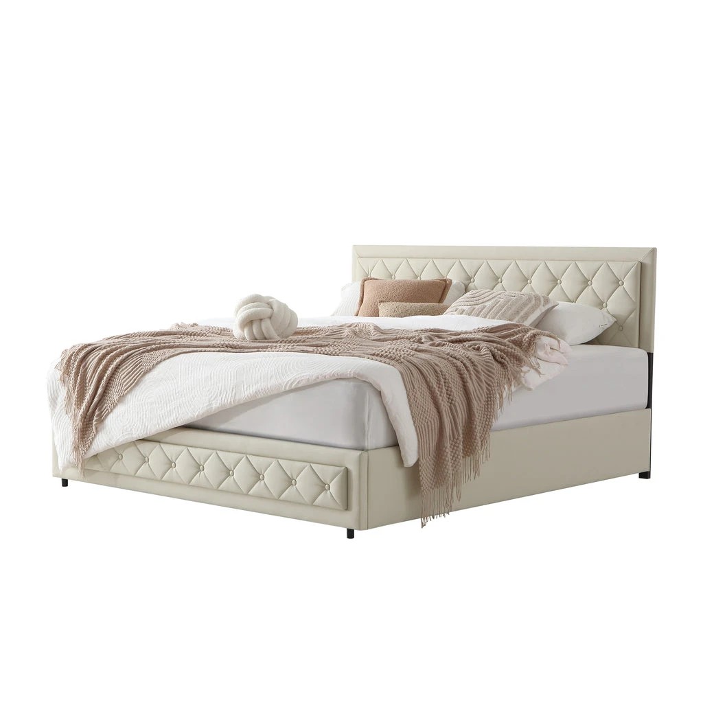 2 Zzz Atelier Vienna King Single Storage Bed Frame with Gas Lift and Adjustable Headboard - Beige, 2 of 9