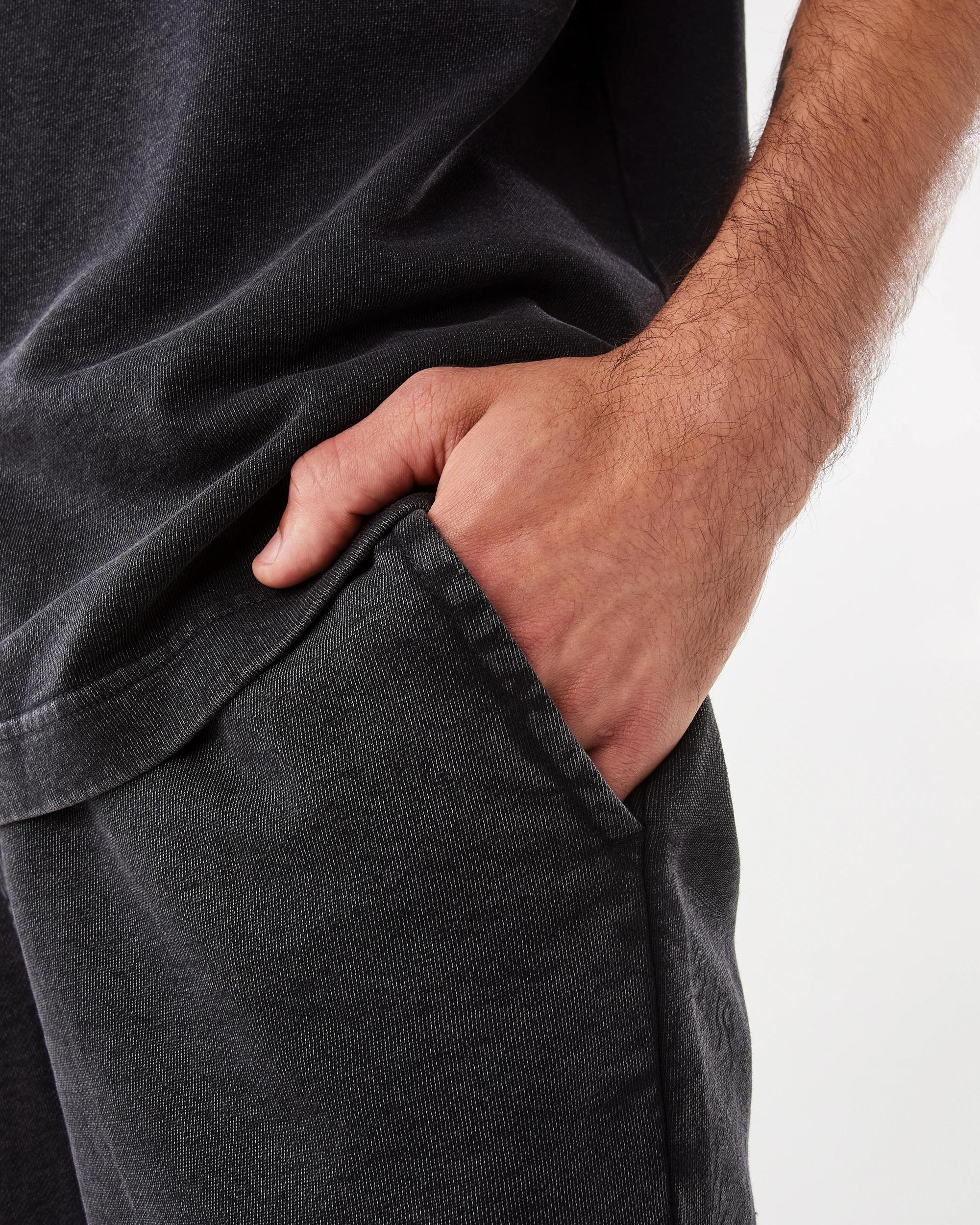 6 Elastic Waistband Washed Terry Shorts Black, 6 of 8