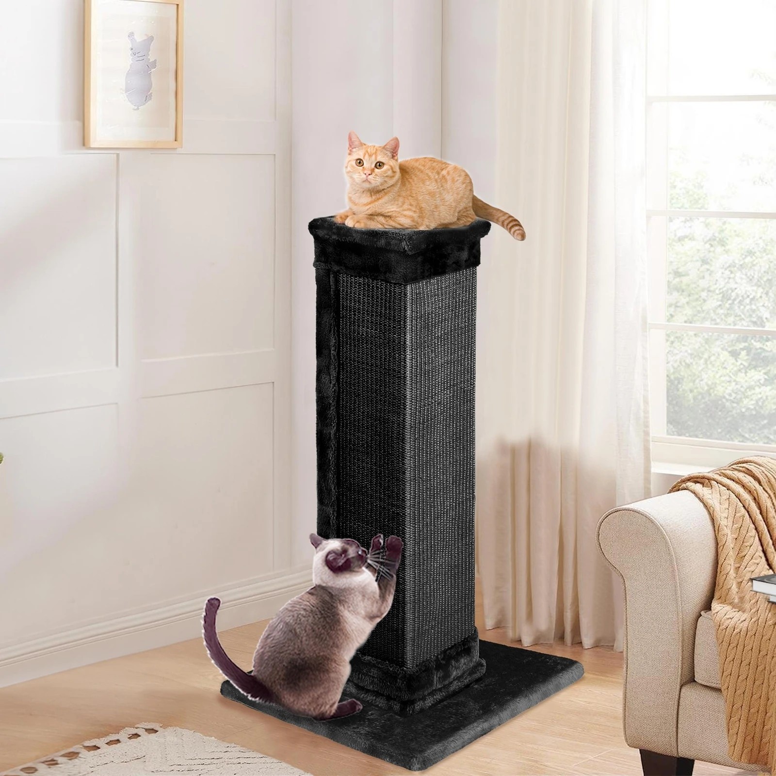 2 Beastie Cat Tree Scratcher Tower Scratching Post Condo House Furniture Wood 92cm - Black, 2 of 5