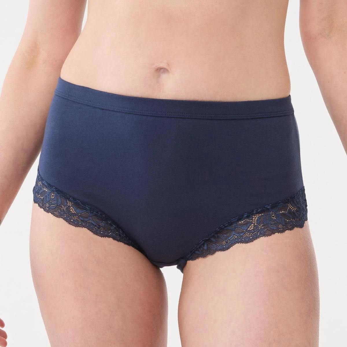 2 3 Pack Lace Trim Cotton Full Briefs BRIGHT LAVENDER, CLOUD DANCER, DEEP NAVY, 2 of 7