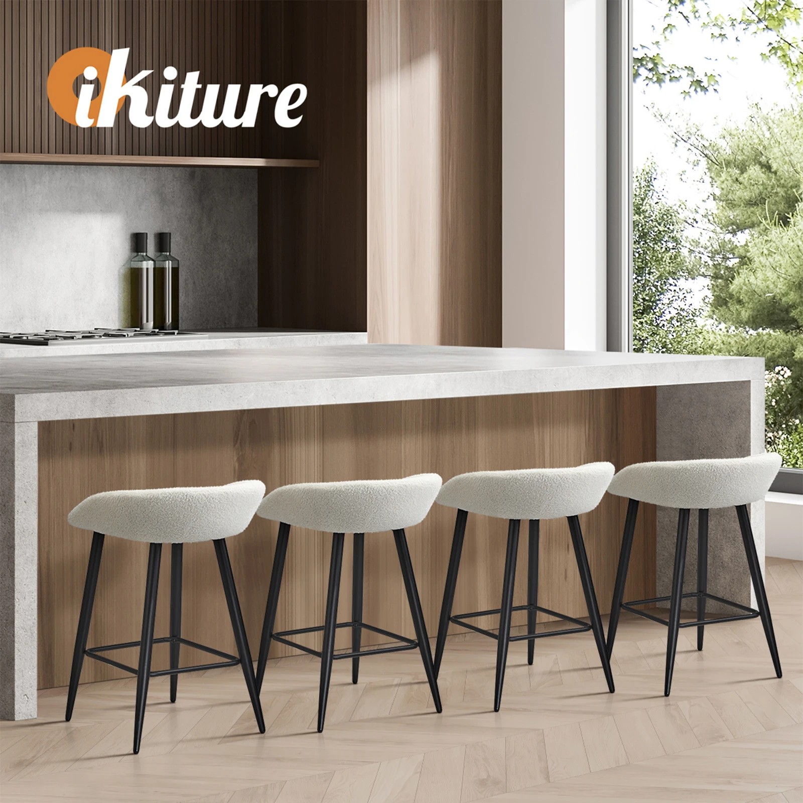 5 Oikiture Bar Stools Set Of 4 Kitchen Dining Chairs Counter Stool Boucle
 - White, 5 of 10