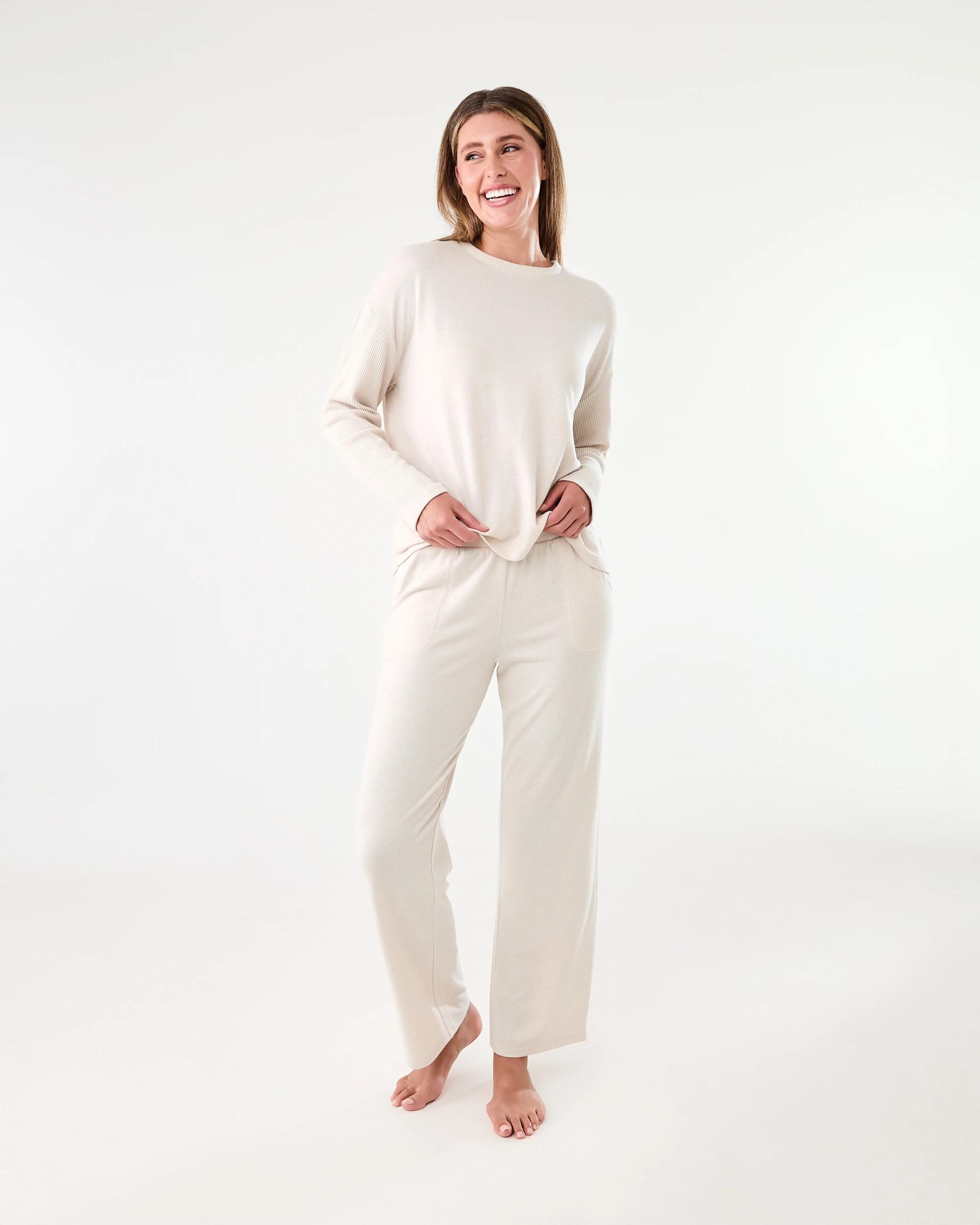 6 Super Soft Rib Trim Lounge Pants Marled Oat, 6 of 6